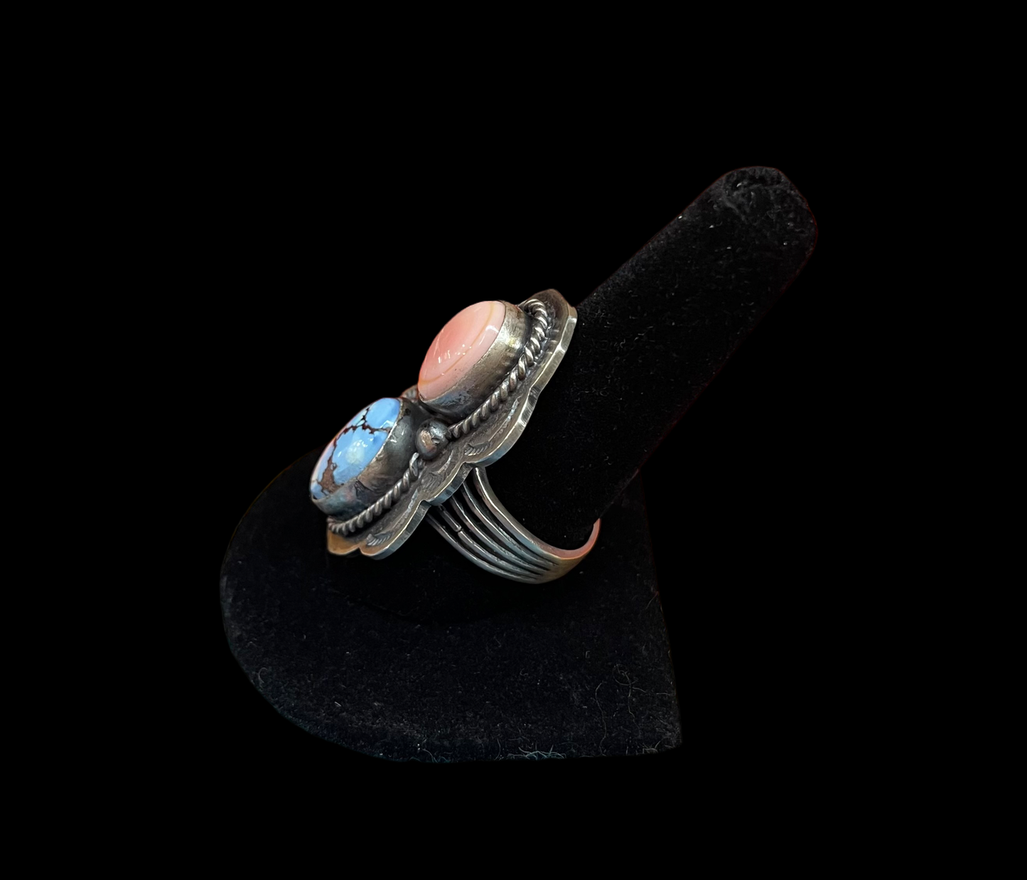 Pink Conch Shell & Golden Hills Turquoise by Boyd Ashley, Navajo