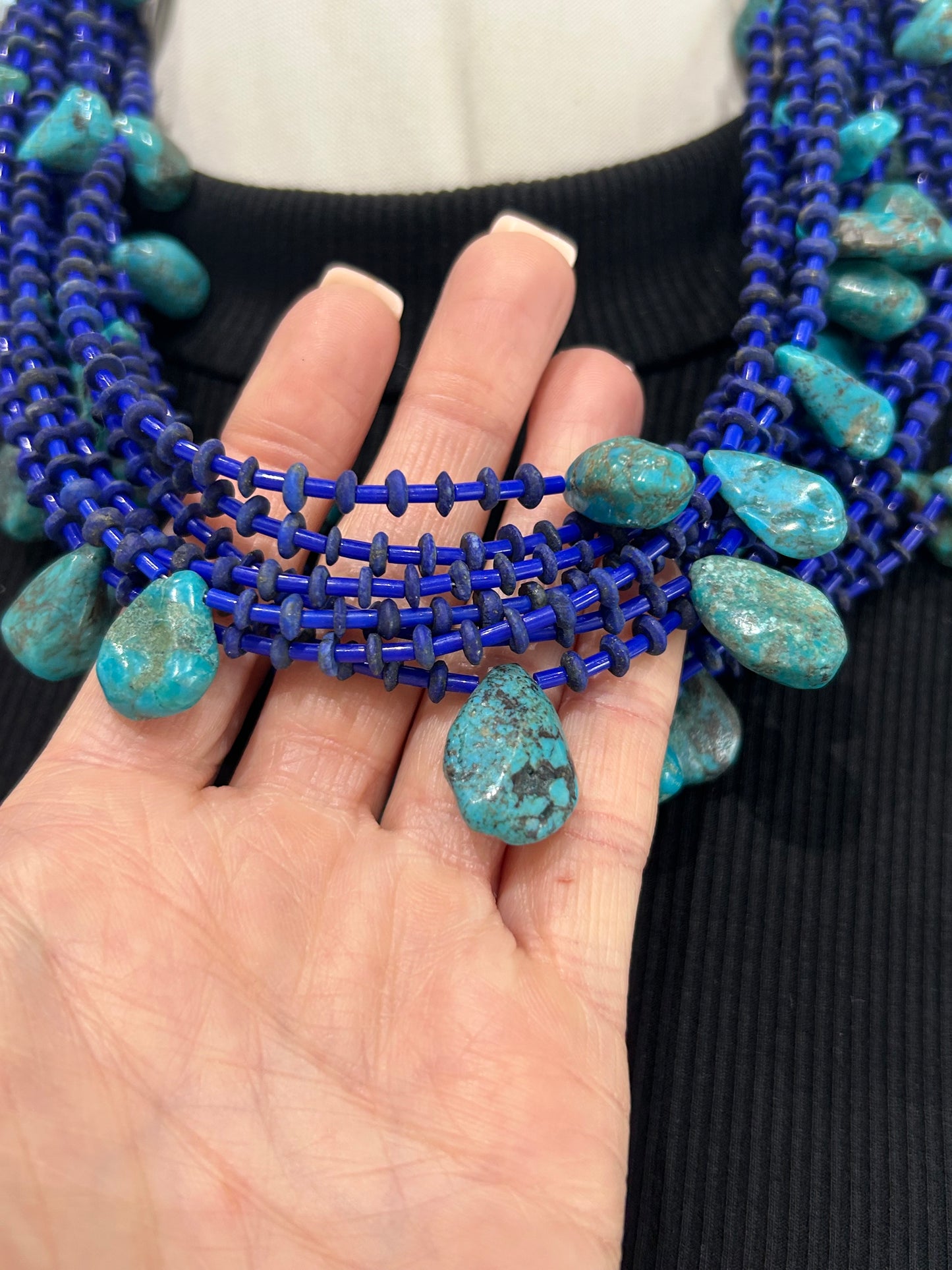 21" 15 Strand Lapis and Turquoise Necklace by Jolene Bird, Santo Domingo