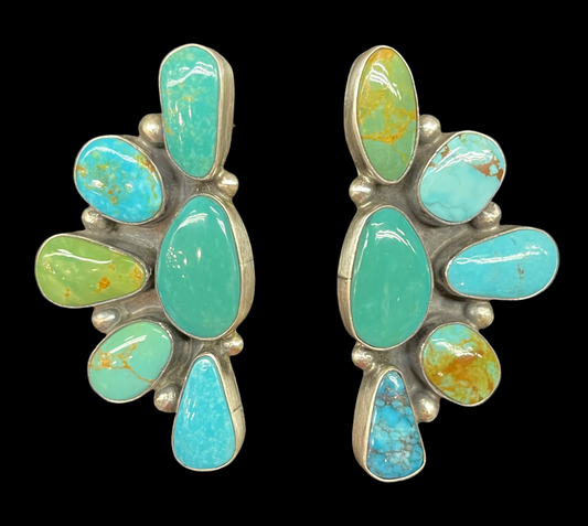 Turquoise Half Cluster Post Earrings by Elouise Kee, Navajo