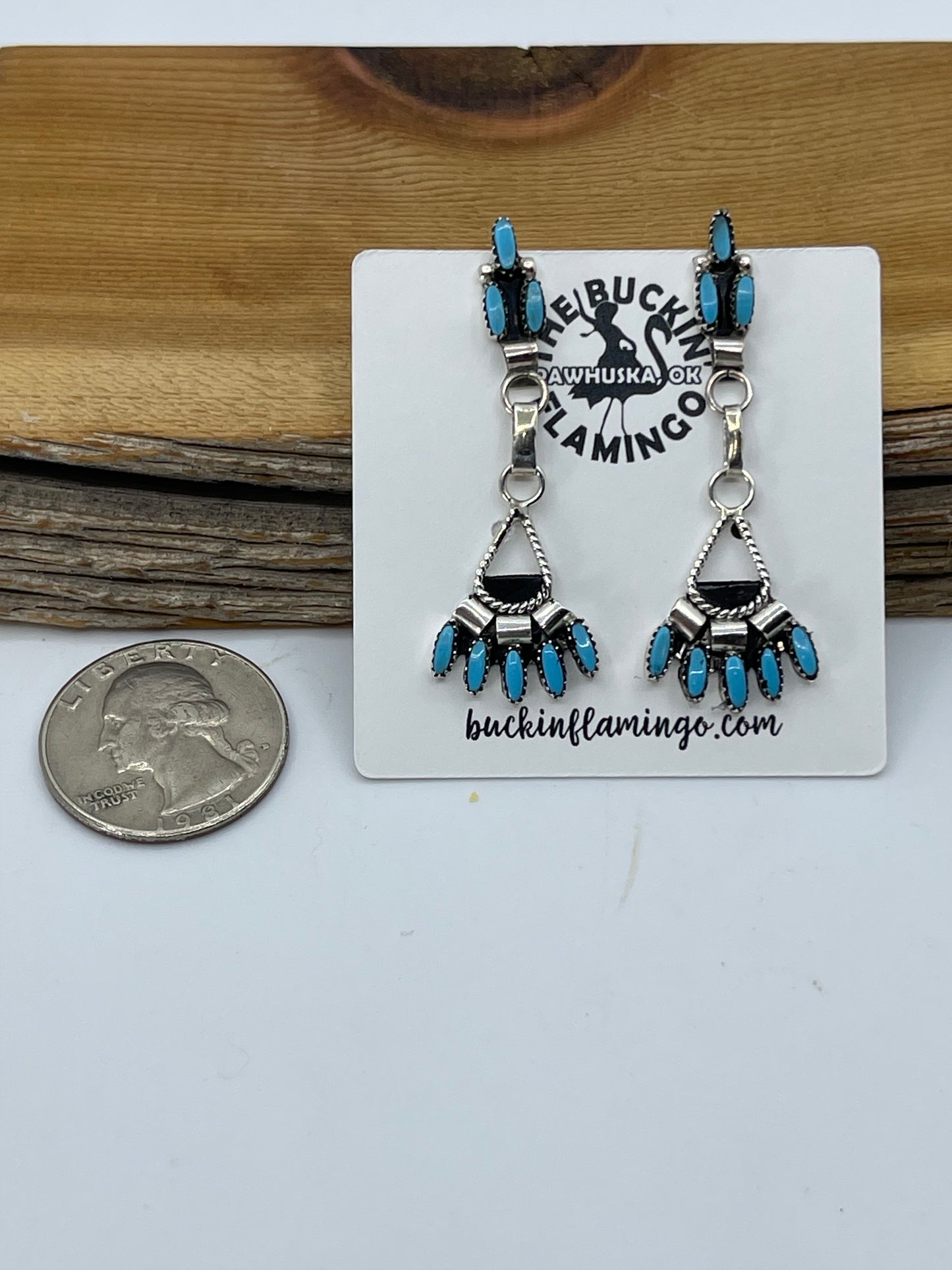 Sleeping Beauty Turquoise Post Dangle Earrings by Evonne Hustito, Zuni