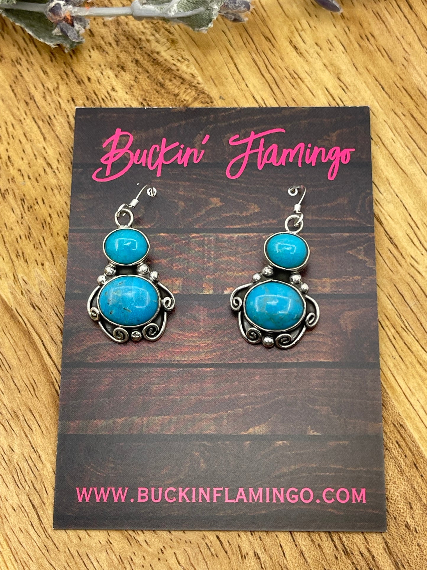 LOT 70 5/24 2 Stone Turquoise Dangle Earrings by Sheena Jack, Navajo