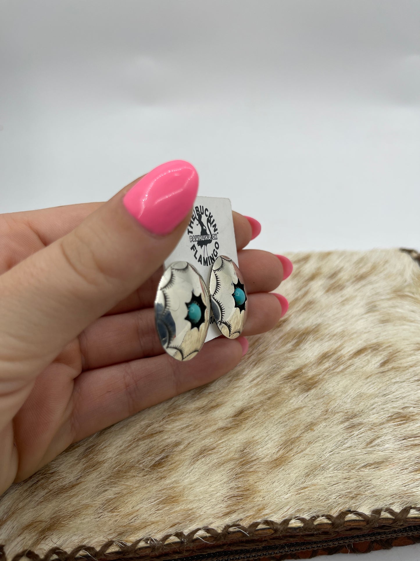 Turquoise Shadowbox Earrings by Felix Perry, Navajo