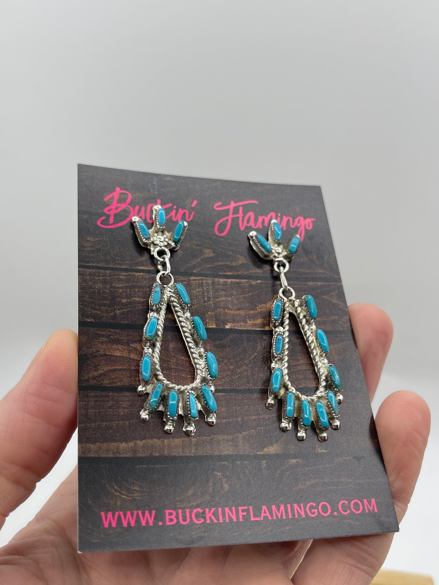 Turquoise Needle Point Post Dangle Earrings by Veronica Martza, Zuni