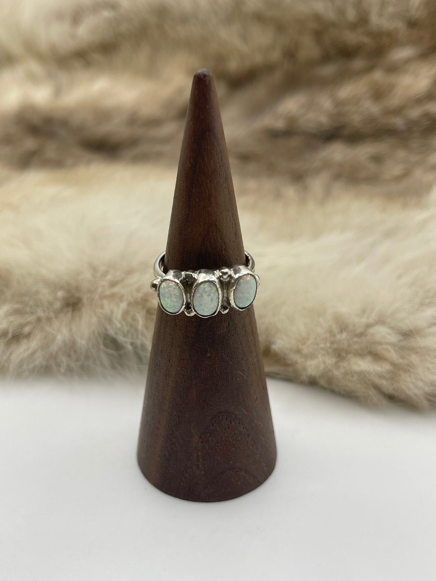 5.5 3 Stone Opal Ring by Harris Largo, Navajo