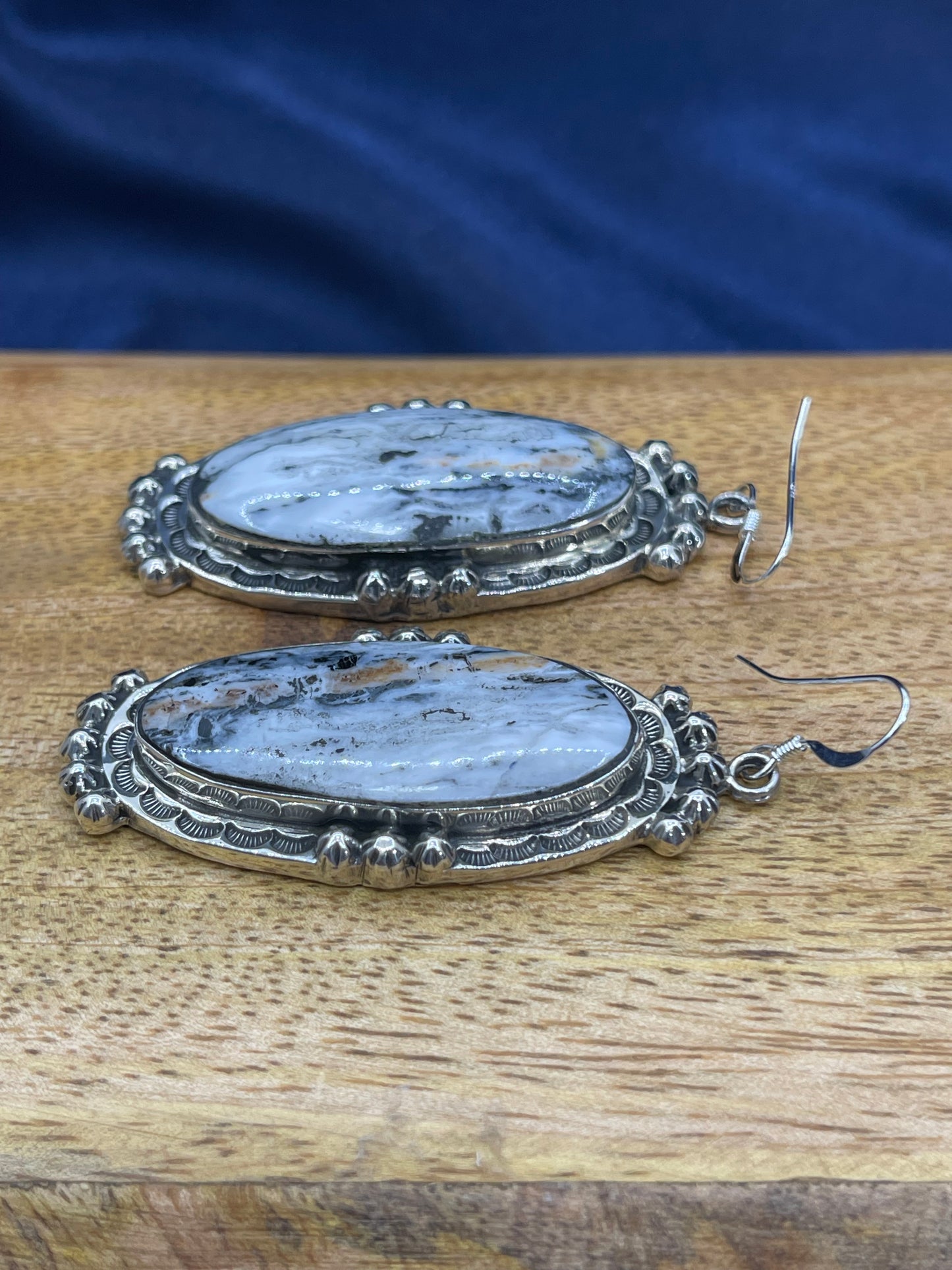 White Buffalo Long Oval Earrings