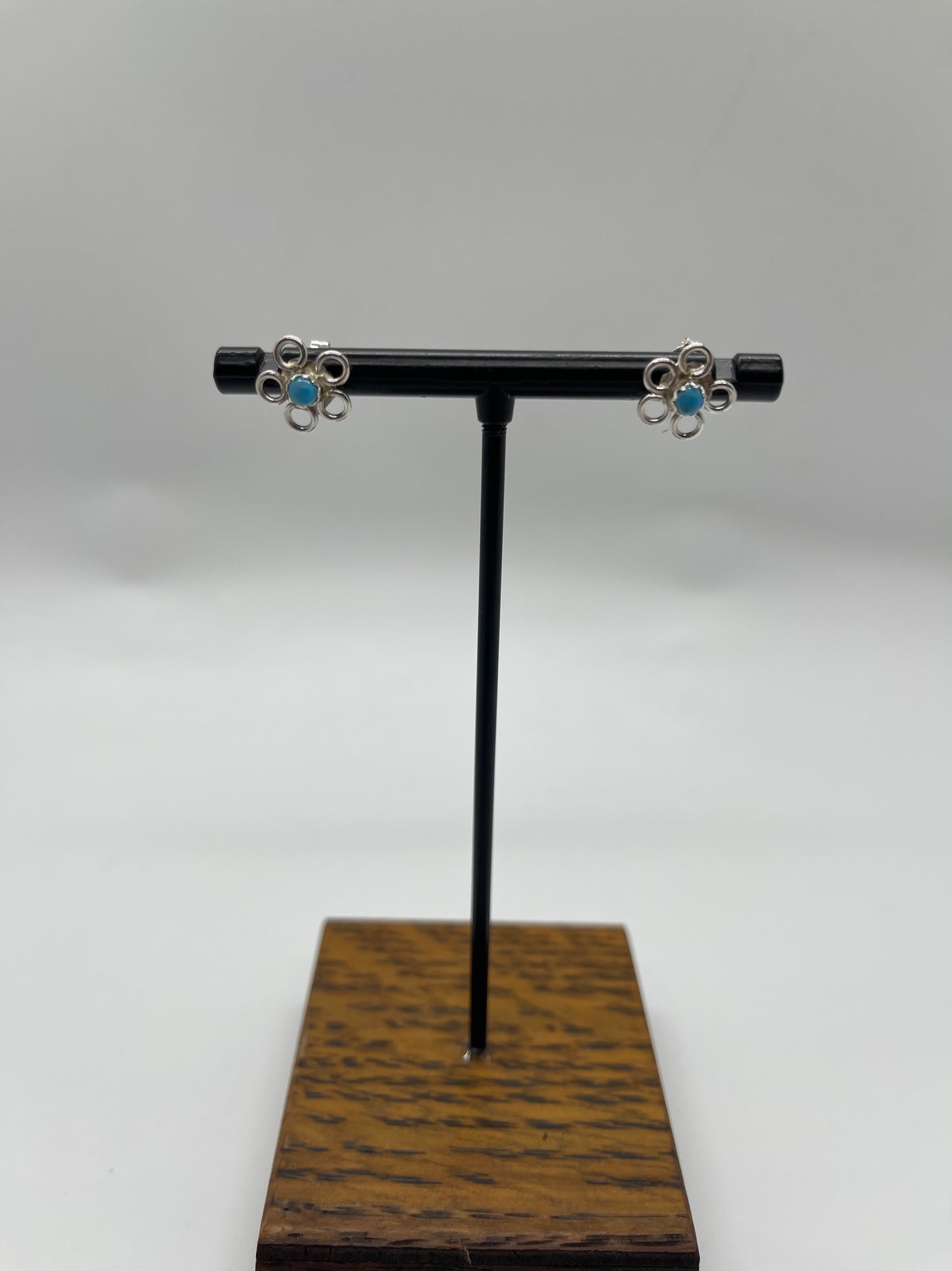 Turquoise Flower Post Earrings by Larson Chee, Navajo