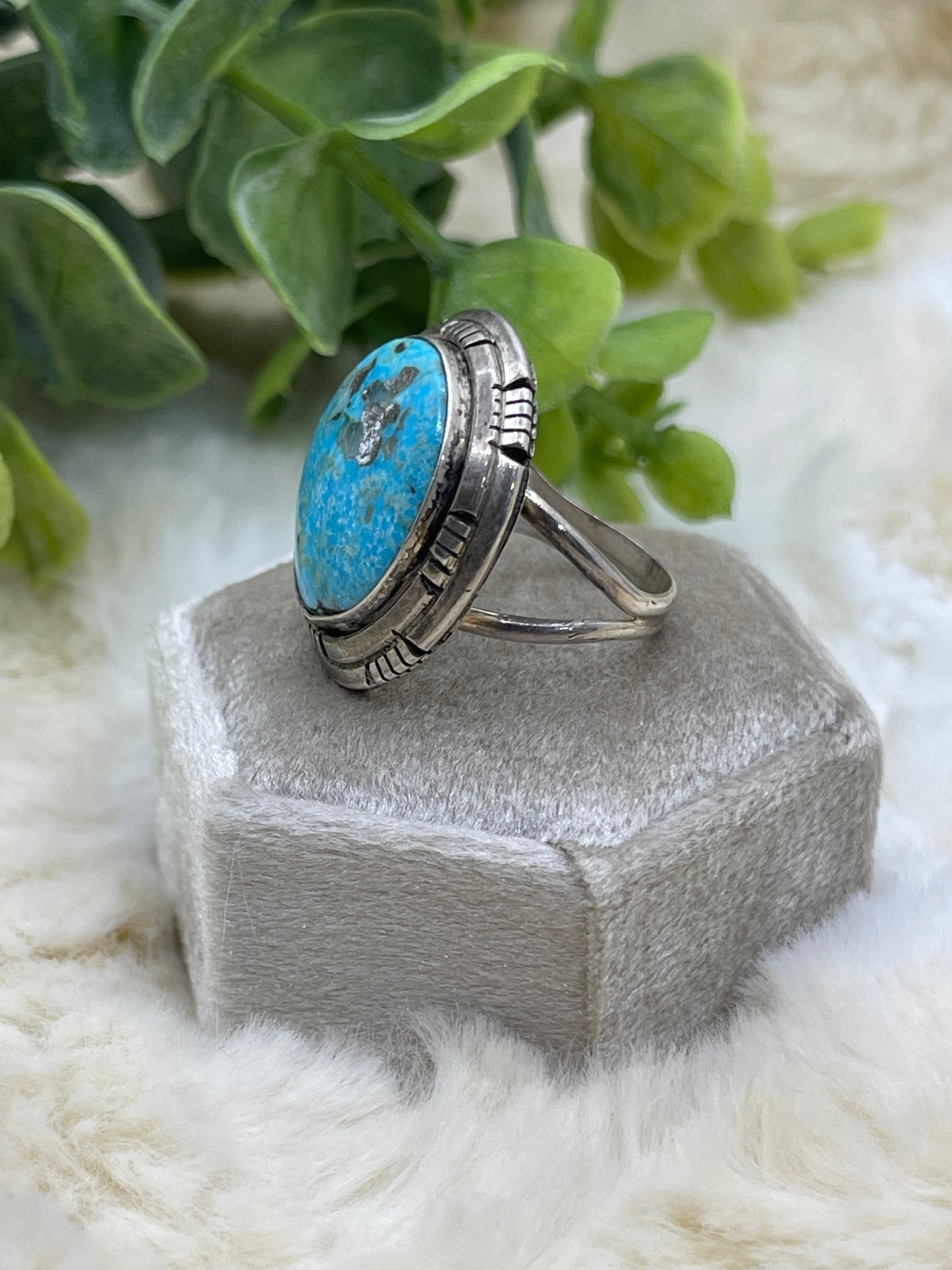 6.0 Kingman Turquoise Ring by Peggy Skeets, Navajo