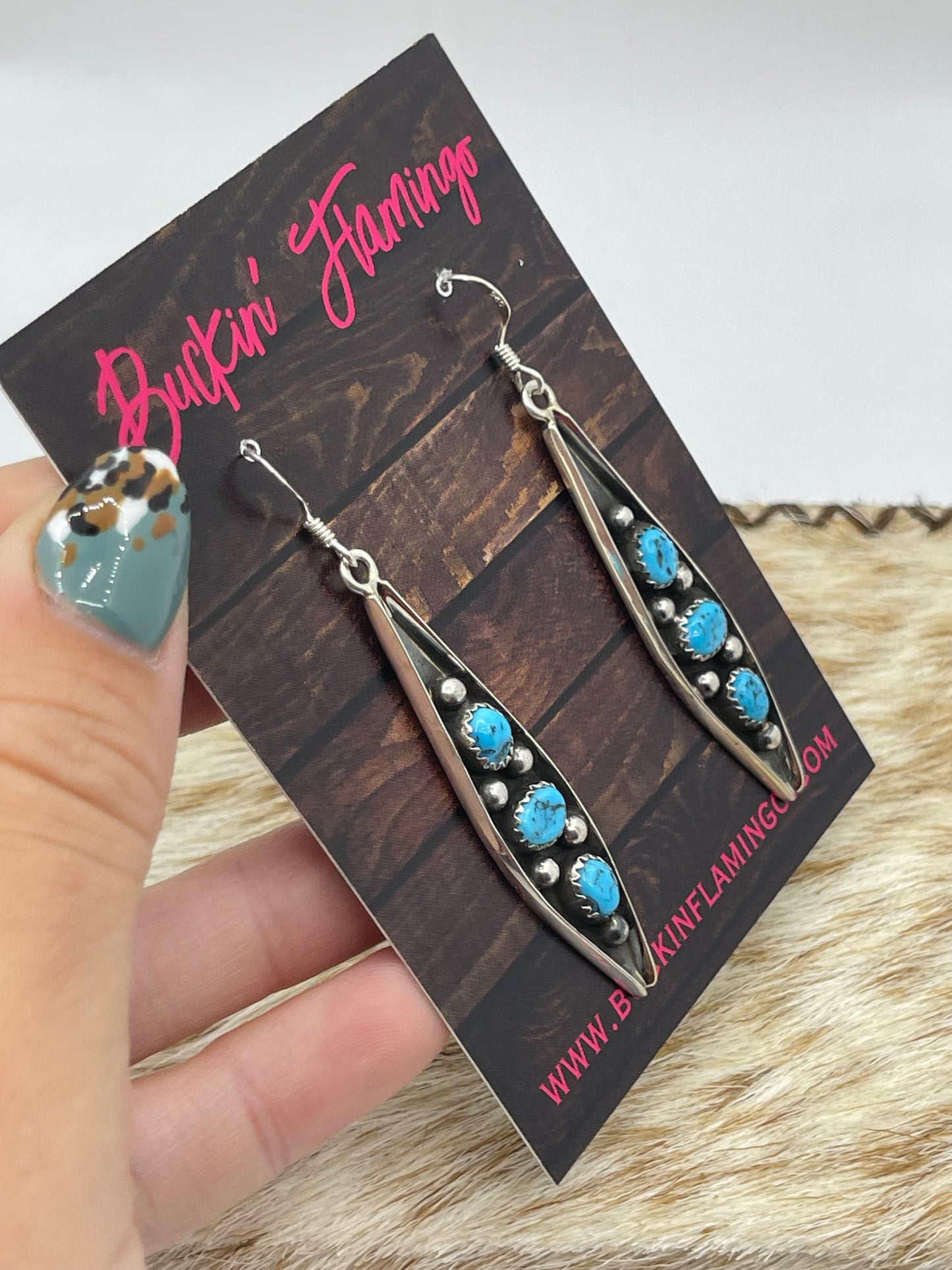 3 Stone Turquoise Dangle Earrings by Paul Largo, Navajo
