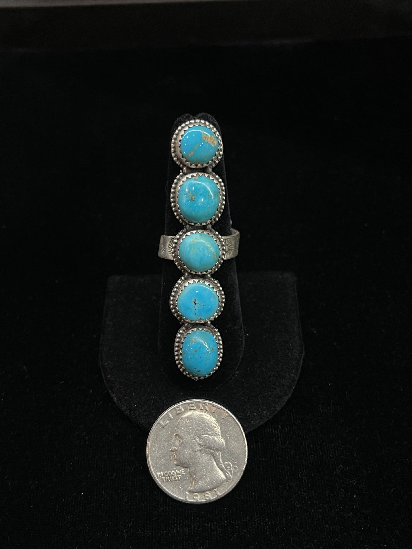 Adjustable Sleeping Beauty Turquoise 5 Stone Ring by Zia