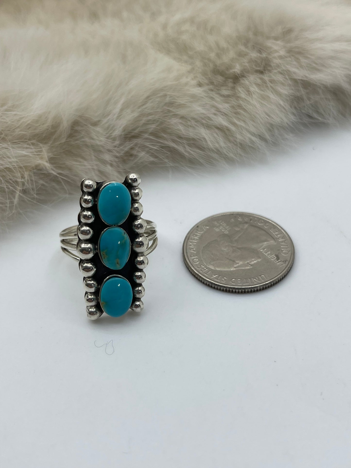 5.0 3 Stone Turquoise Ring by Sadie Jim, Navajo