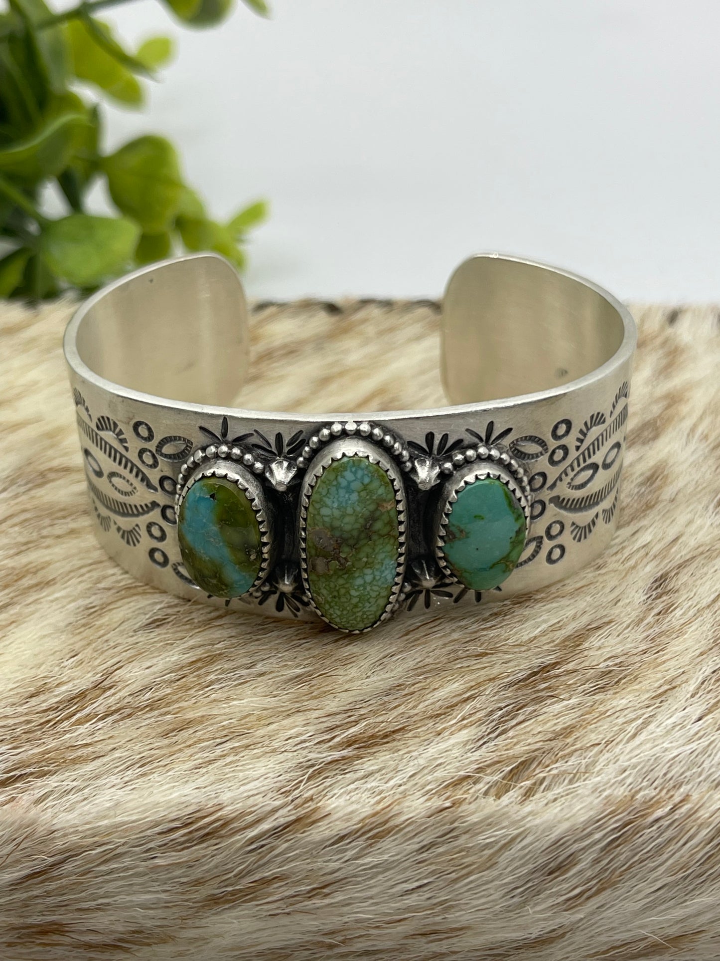 6" - 7.5" 3 Stone Sonoran Gold Turquoise Cuff