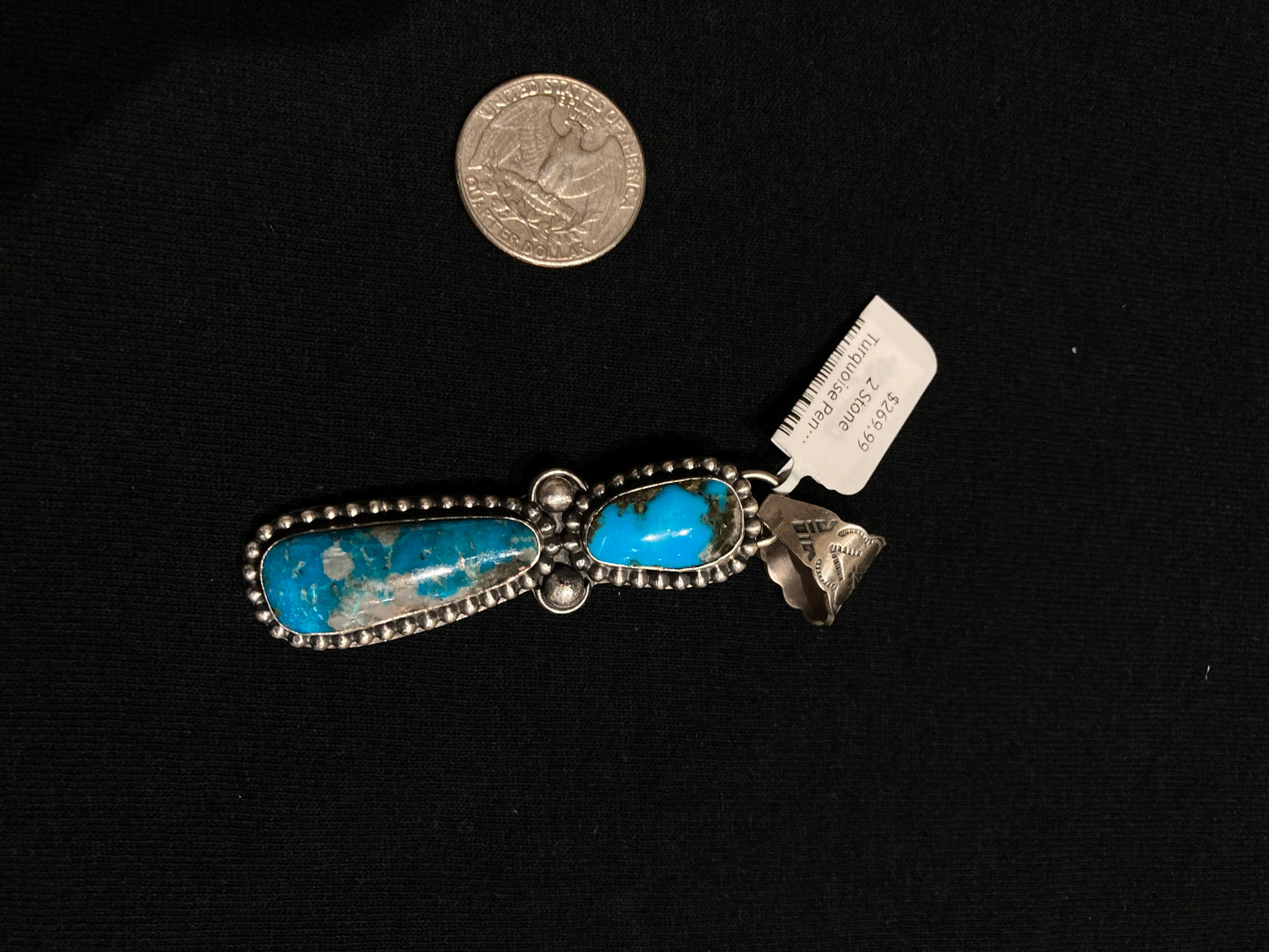 2 Stone Turquoise Pendant with a 11mm Bale by Thomas Nez, Navajo
