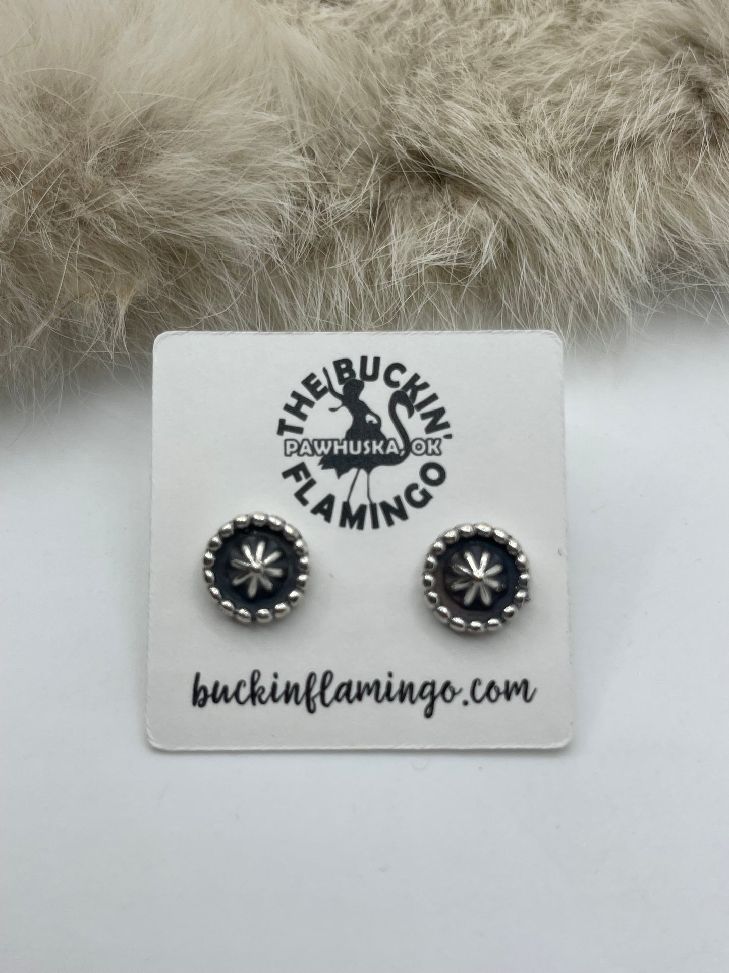 Small Silver Round Star Stud Posts by Louise Joe, Navajo
