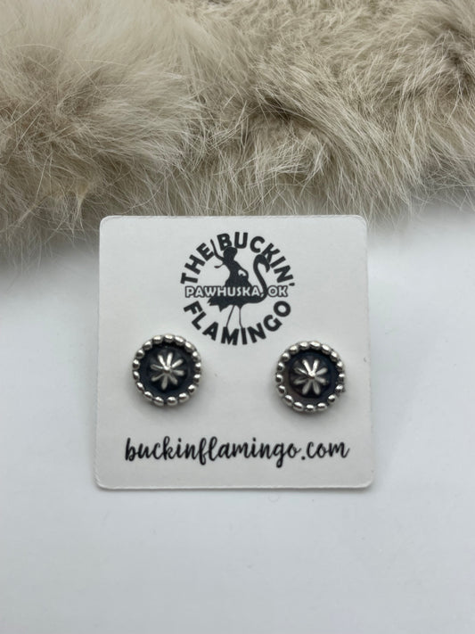 Small Silver Round Star Stud Posts by Louise Joe, Navajo