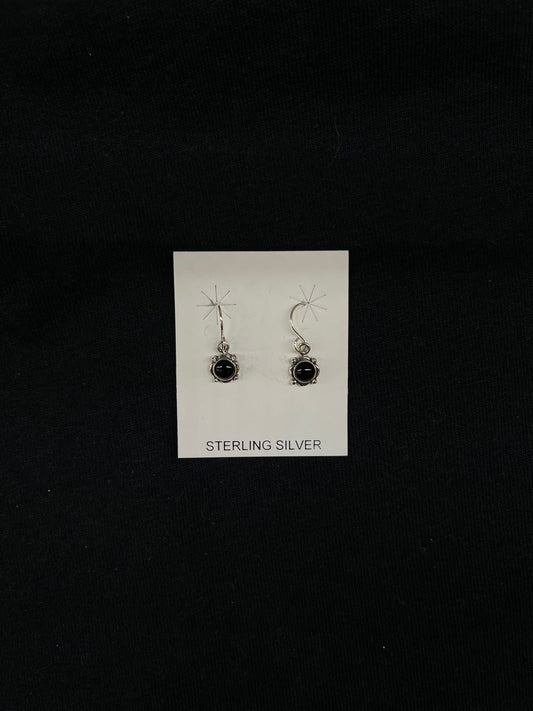 Small Black Onyx Circle Dangle Earrings