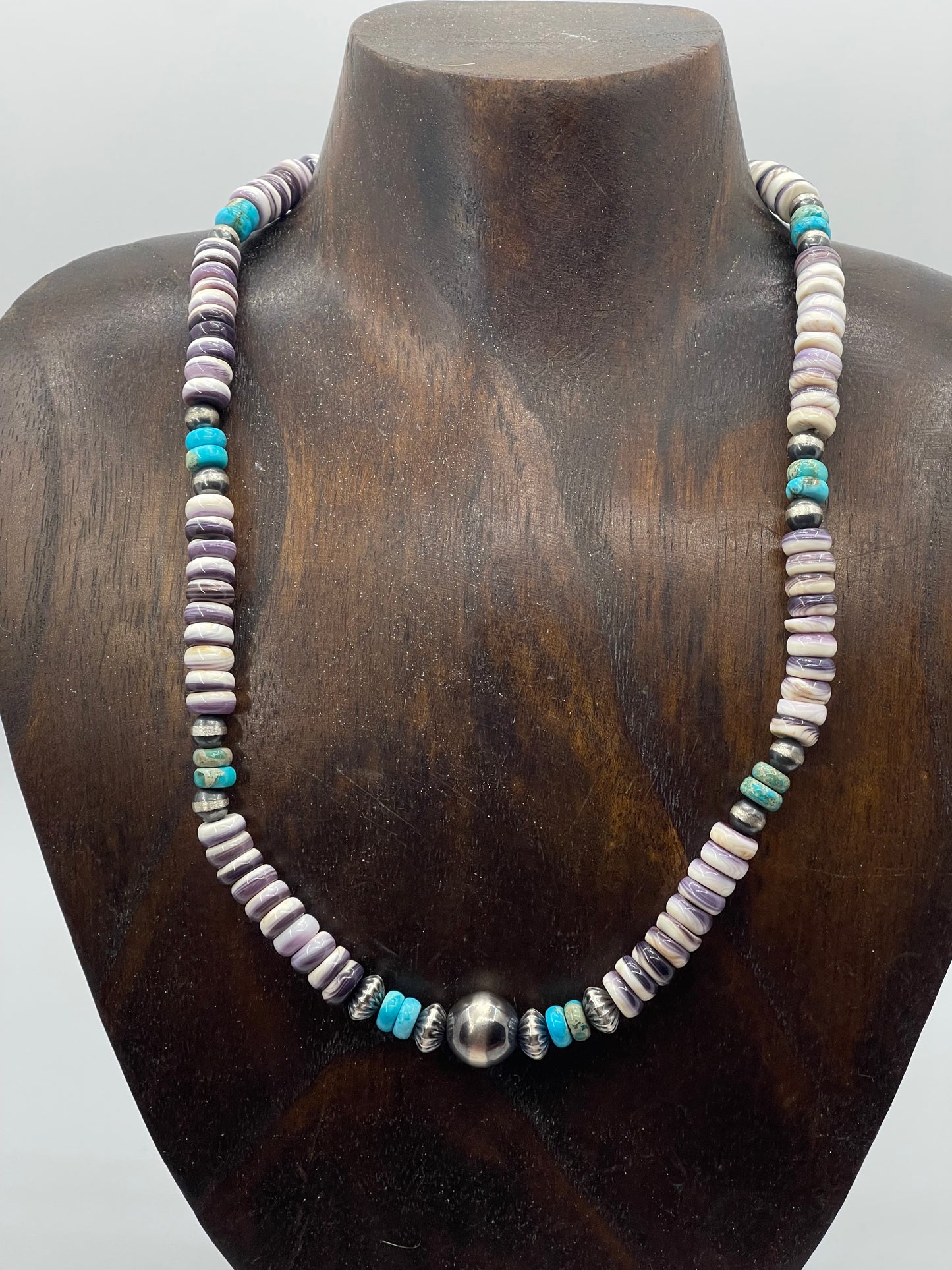 18" 12mm Wampum Shell, Turquoise, and Navajo Pearls Necklace