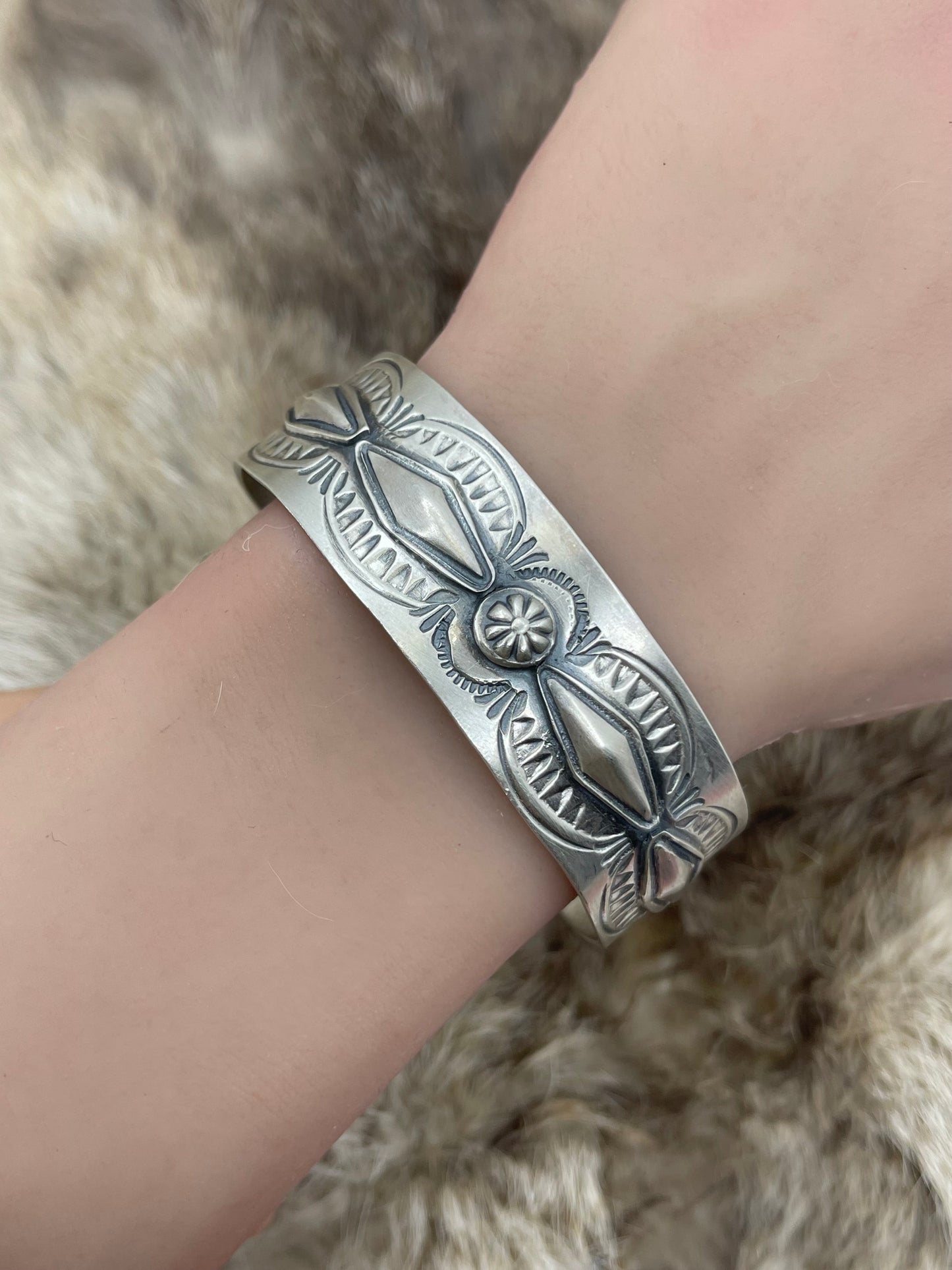 3/4" Wide All Silver Band with Designs by Boyd J. Ashley, Navajo