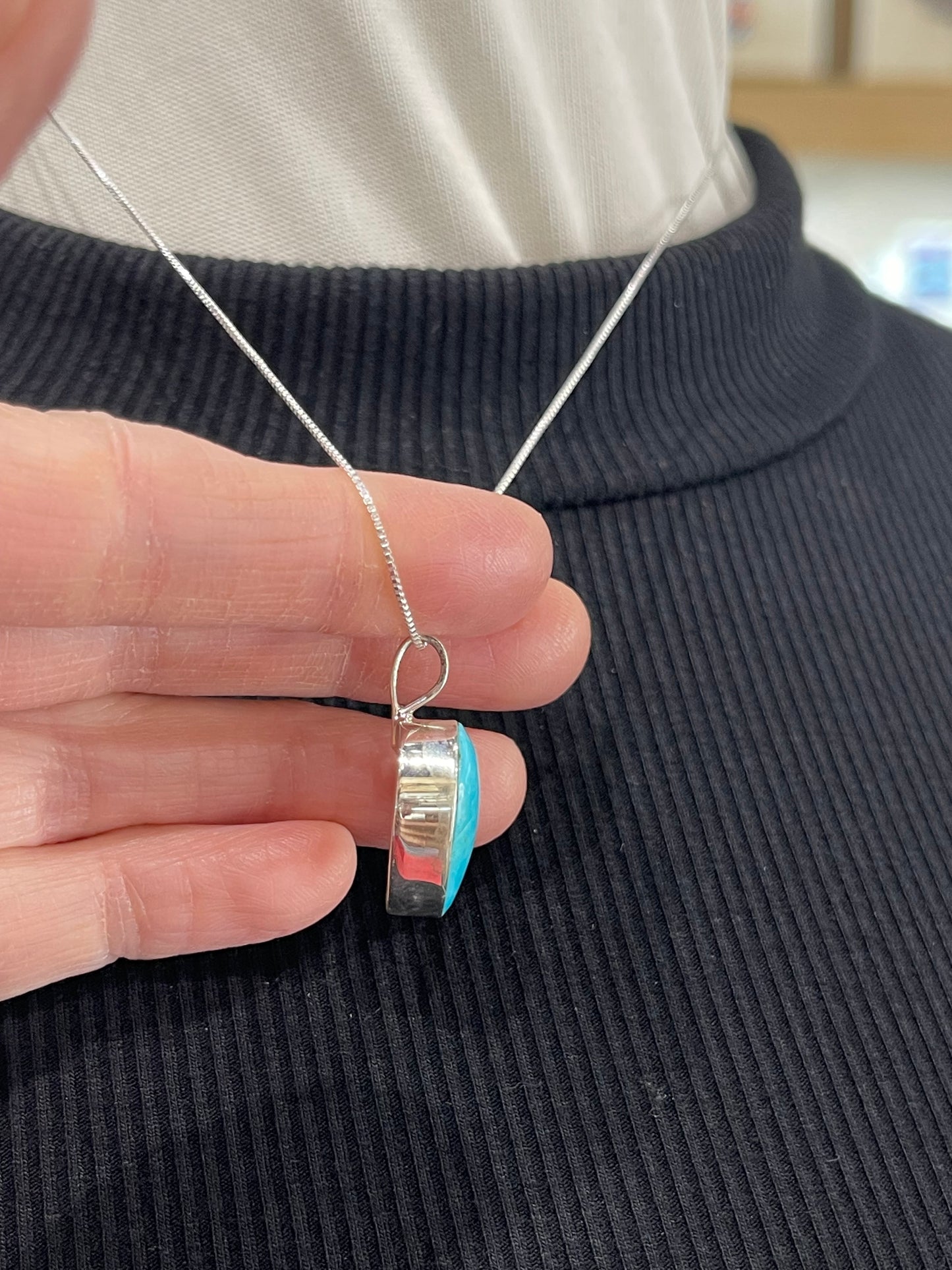 18" Turquoise Teardrop Necklace by Sonyei Coho, Navajo