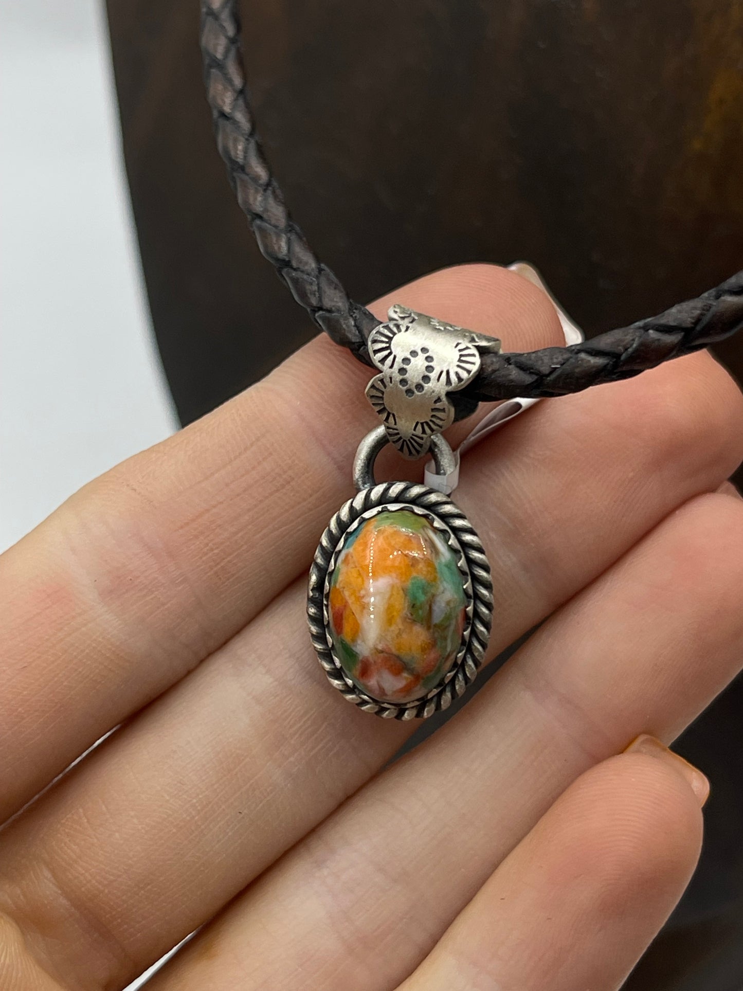 18" Leather Necklace with Orange Crush Pendant