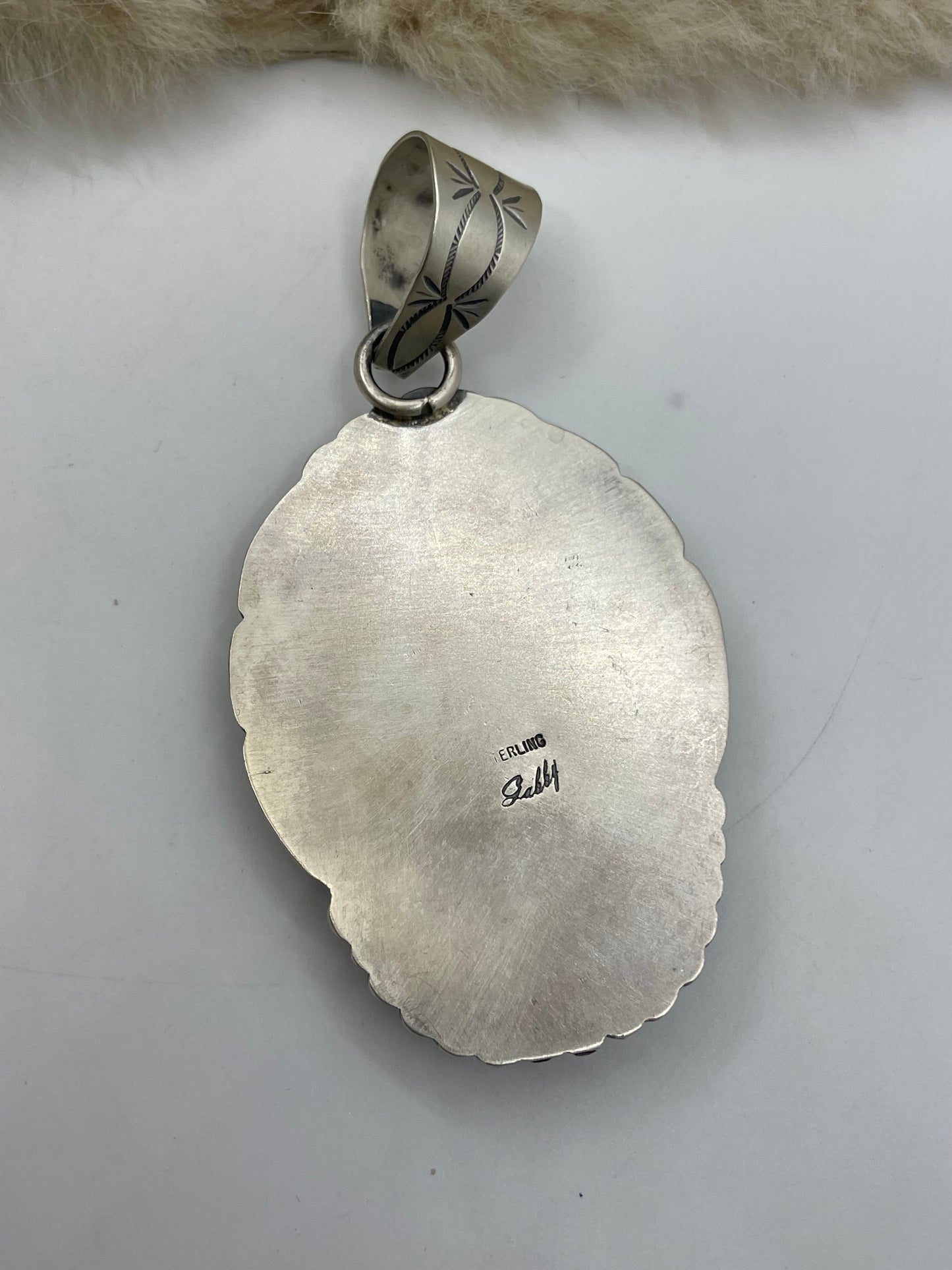6mm Bail White Buffalo Pendant with Amazing Silver Detail by Gabby Jurado, Mexican