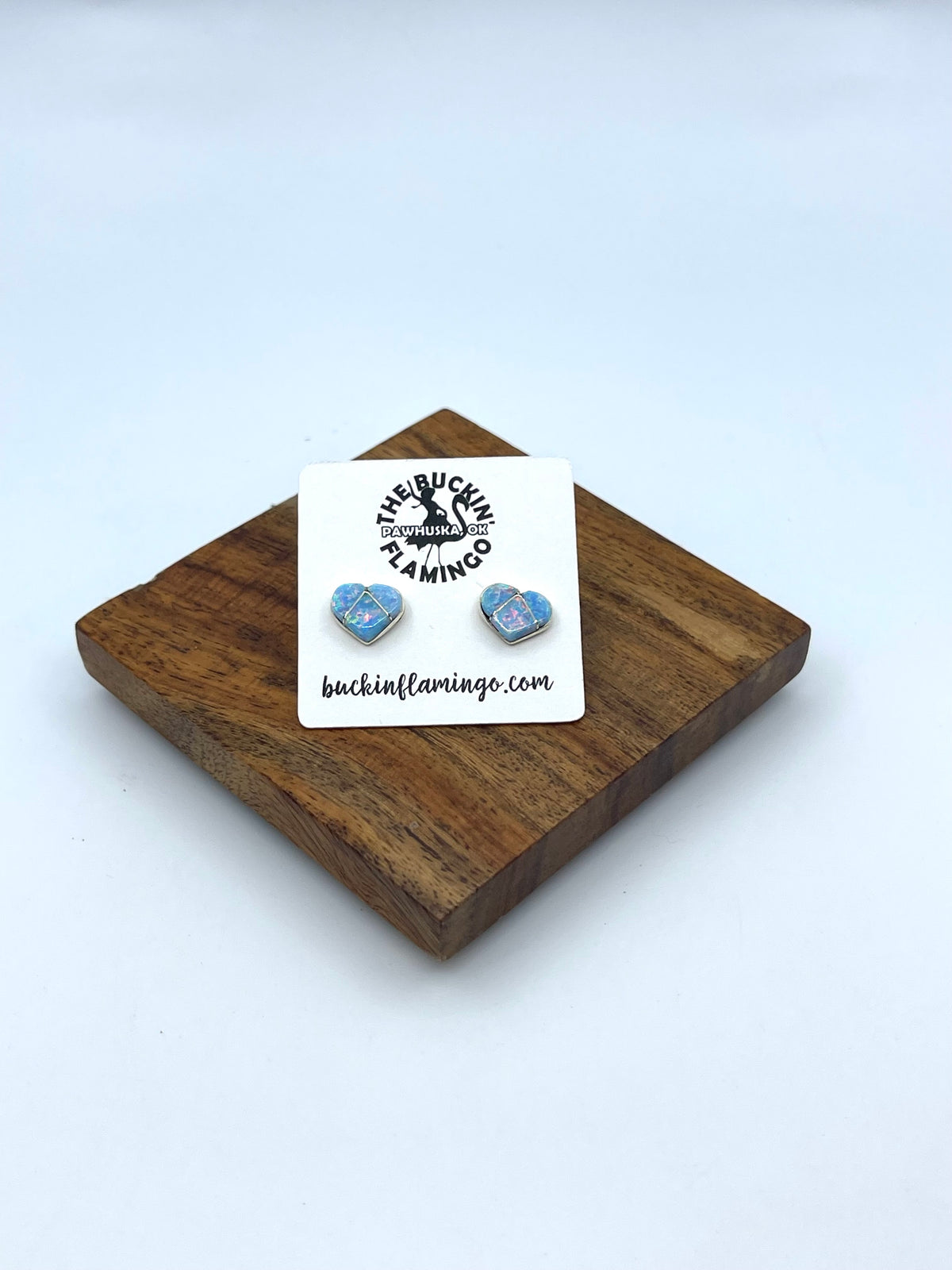 Light Blue Opal Heart Posts Earrings by Linda Chavez, Zuni