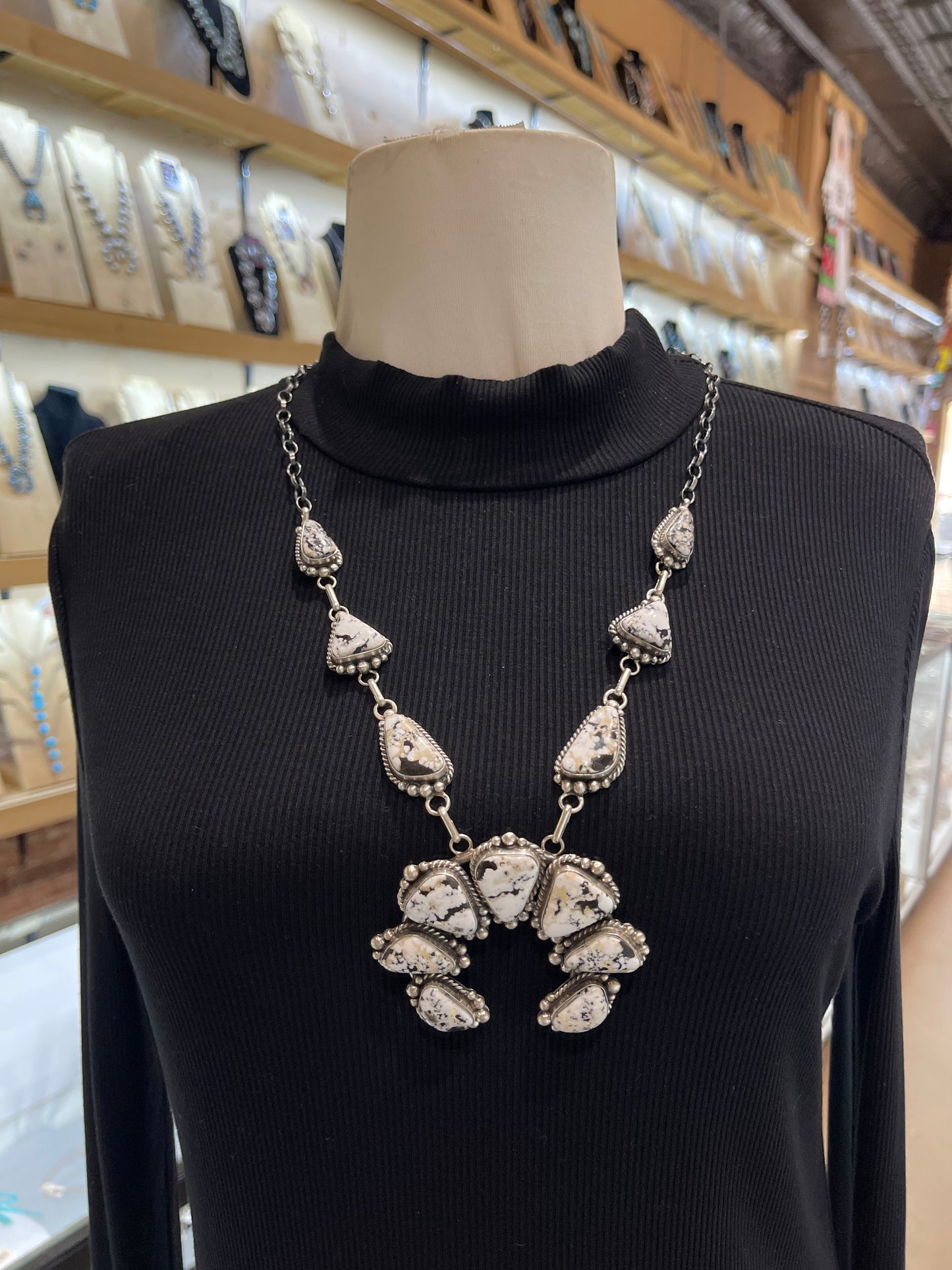 26" White Buffalo Naja Necklace & Earring Set by Elouise Kee, Navajo