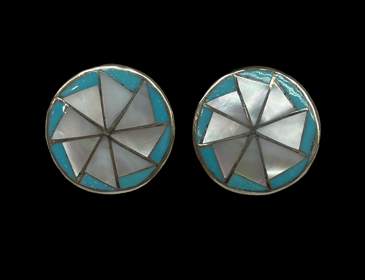 Sleeping Beauty Turquoise and Mother of Pearl Earrings, Zuni Made