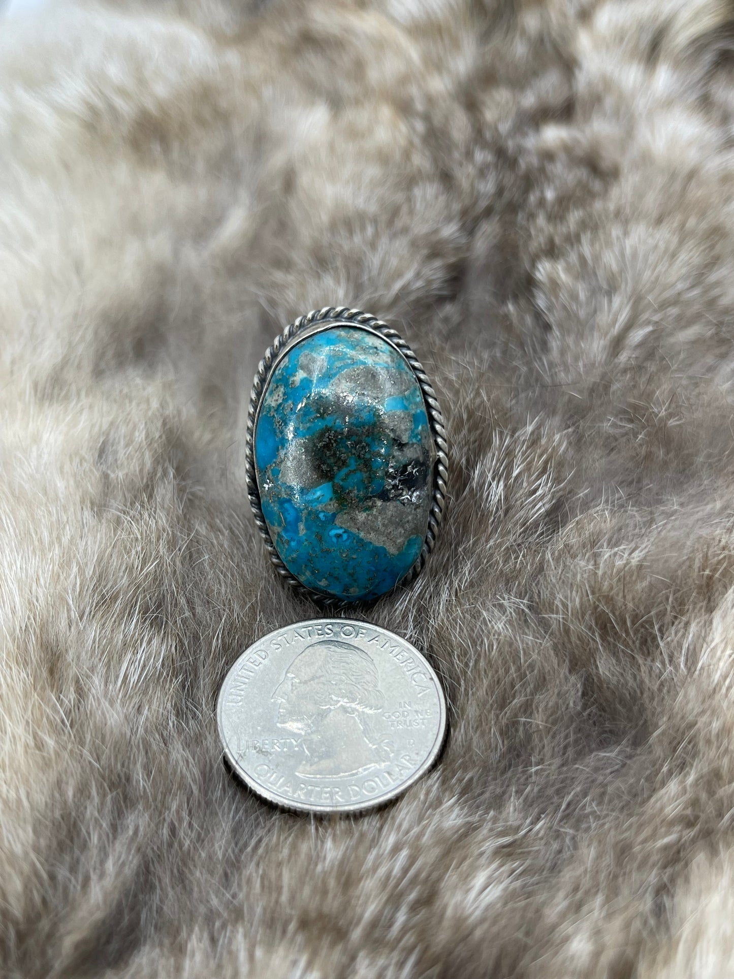 10.0 Persian Turquoise Ring by Gilbert Nez, Navajo
