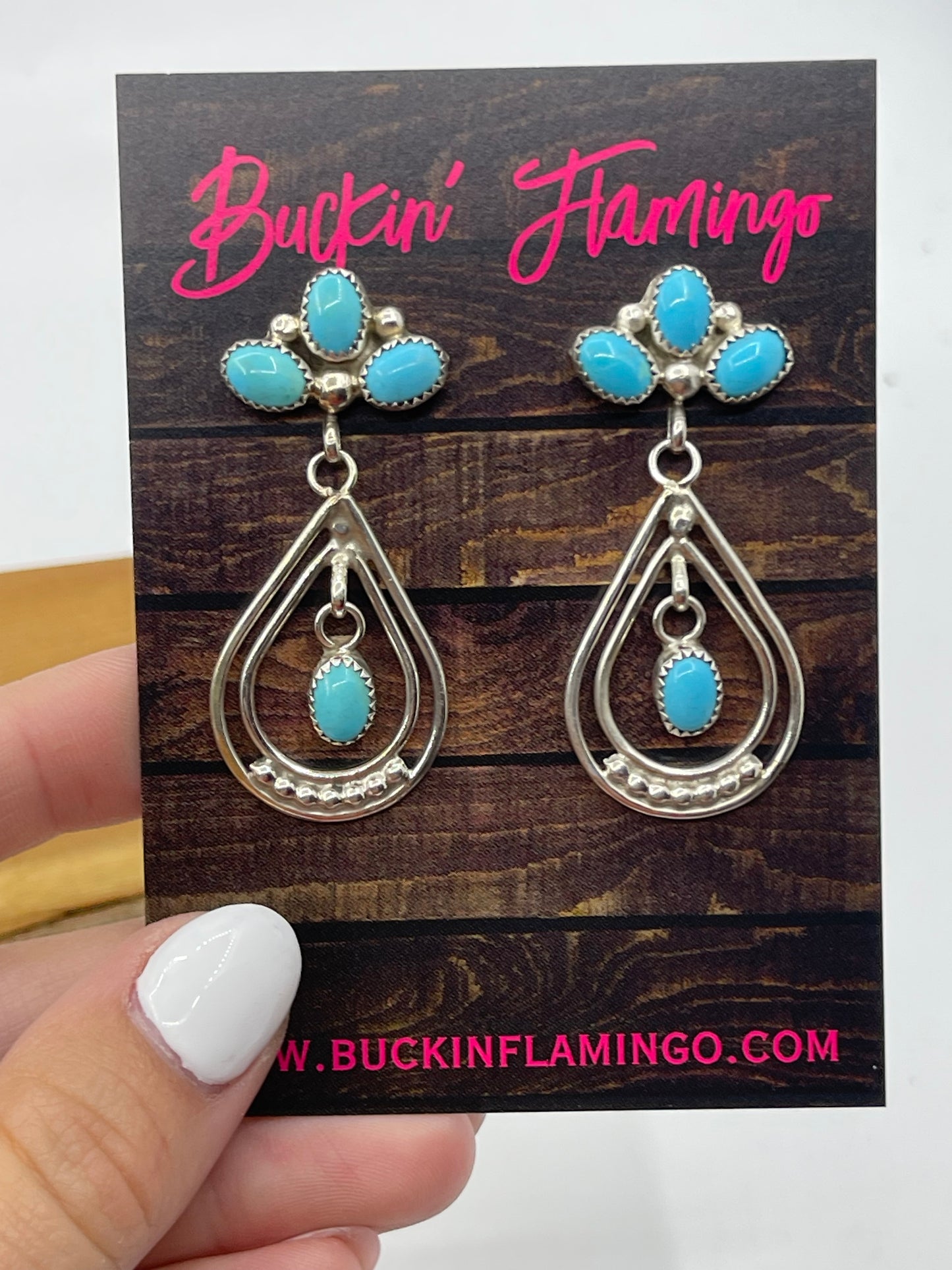 Turquoise Cluster Teardrop Post Dangle Earrings by Anna Spencer, Navajo