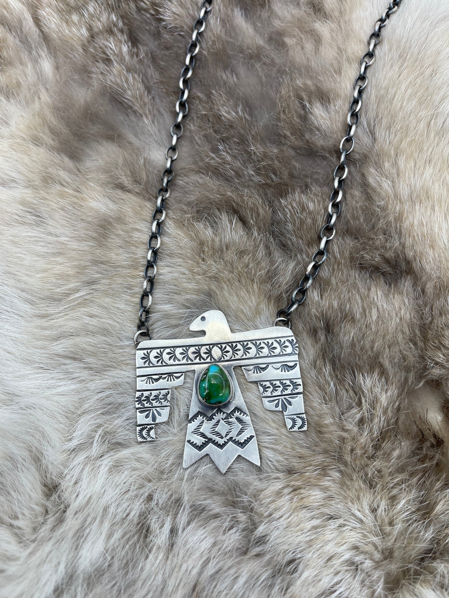 18" Sonoran Gold Turquoise Thunderbird Necklace by Rick Enriquez, Navajo