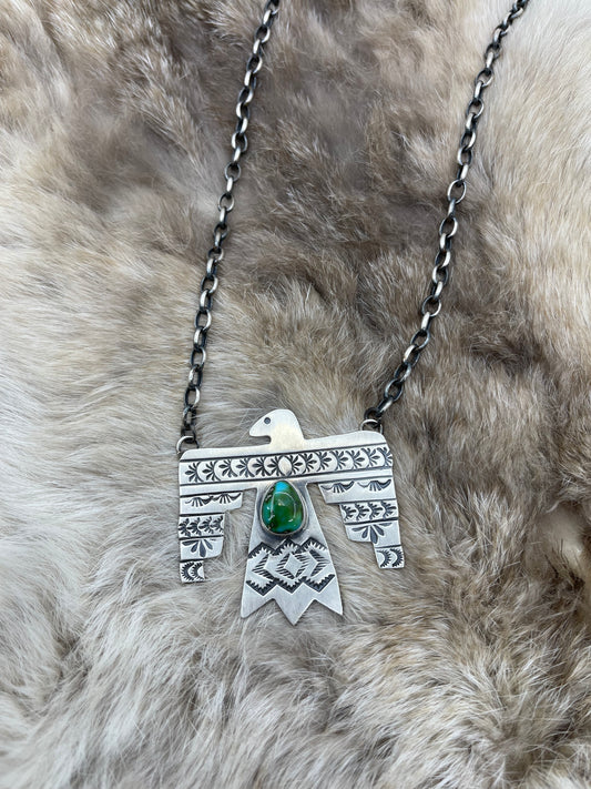 18" Sonoran Gold Turquoise Thunderbird Necklace by Rick Enriquez, Navajo