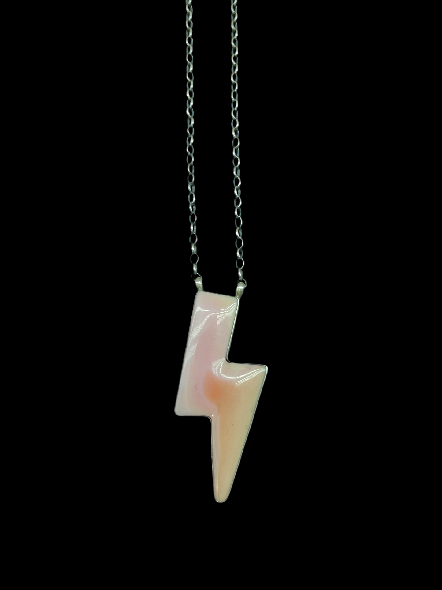 16" Pink Conch Shell Lightning Bolt Necklace by Donovan Skeets, Navajo