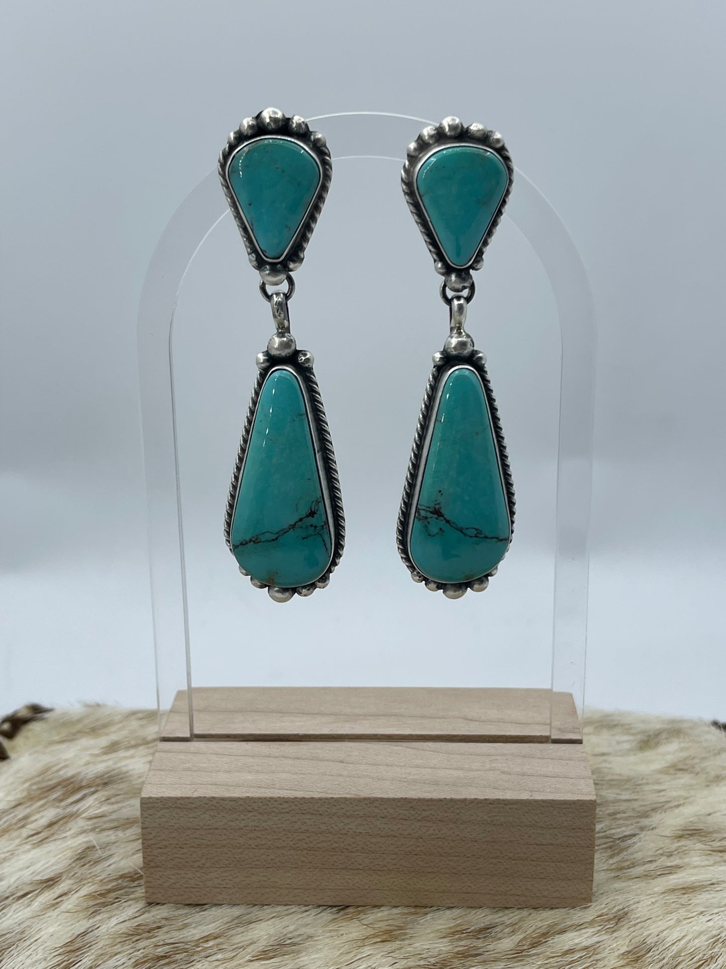 Kingman Turquoise 2 Stone Dangles by Elouise Kee, Navajo