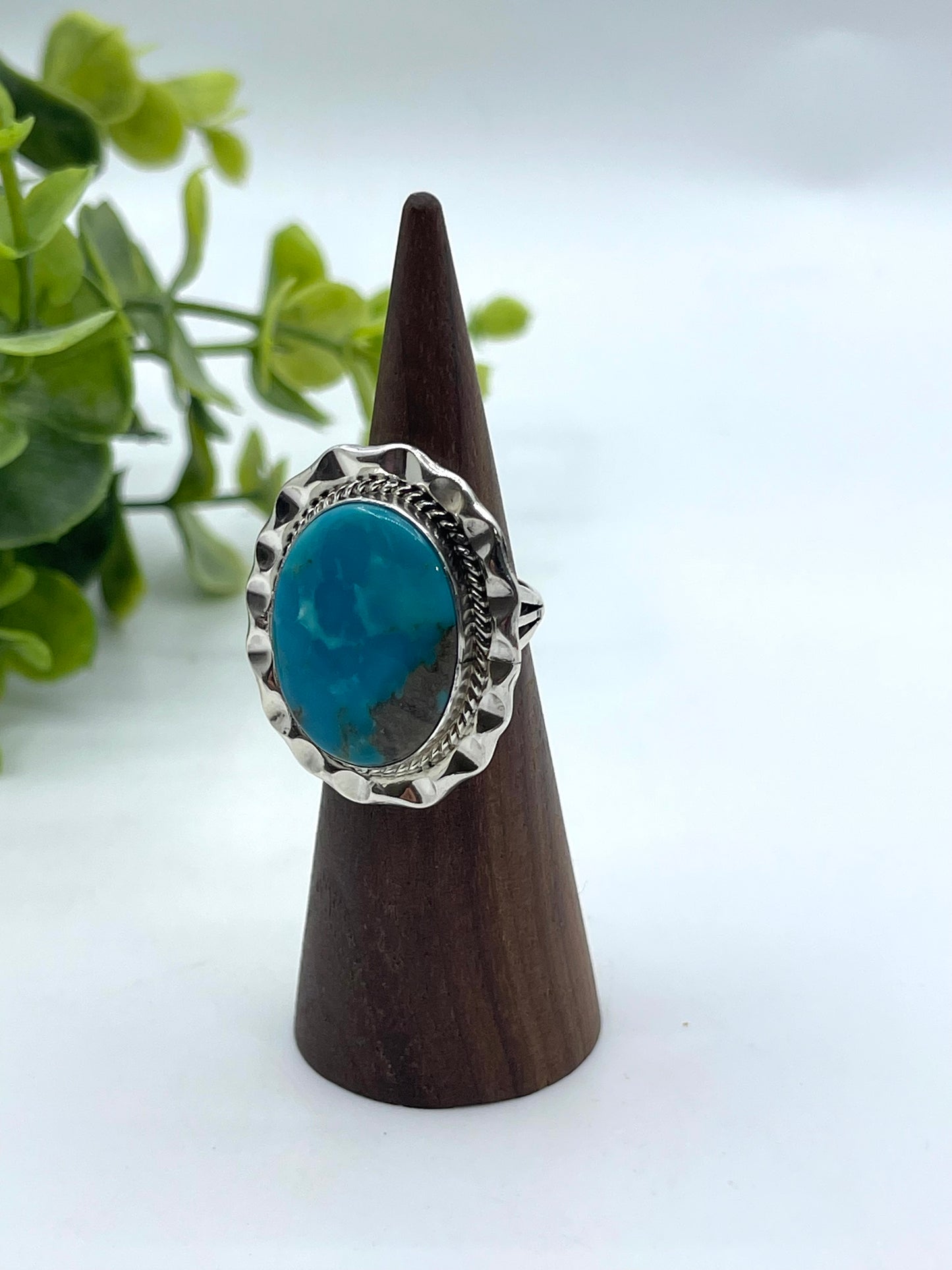 6.0 Kingman Turquoise Oval Ring by Samuel Yellowhair, Navajo