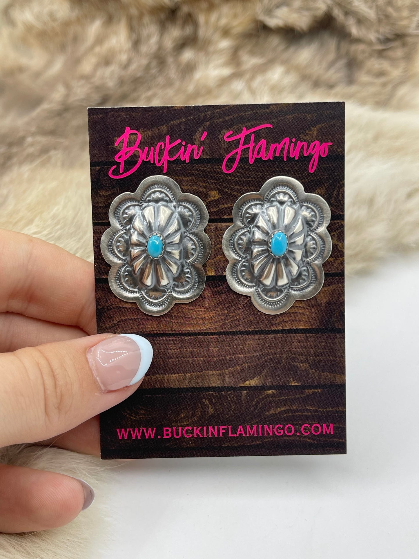 Stamped Oval Concho Earrings by Lavina Benally, Navajo