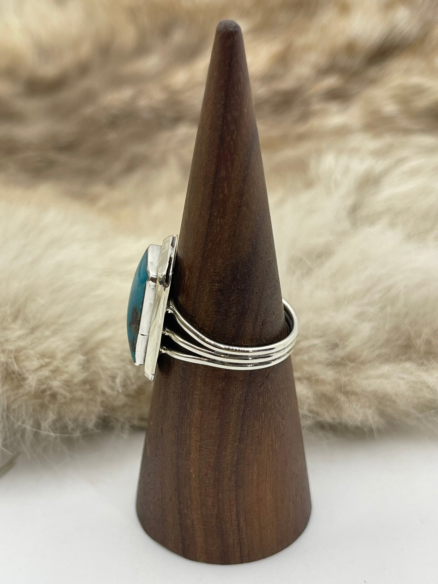 6.5 Square Turquoise Ring by Jason Bahe, Navajo