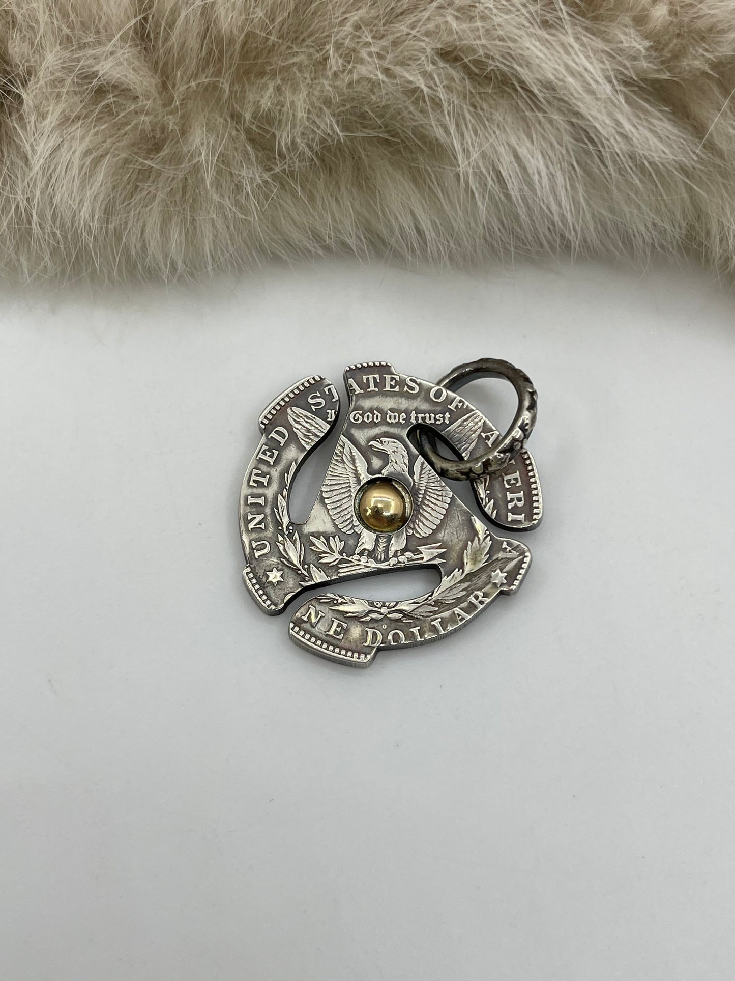 11.7mm Bale Silver Dollar “Hit Record” Pendant with 14K Gold by Bad Bronc