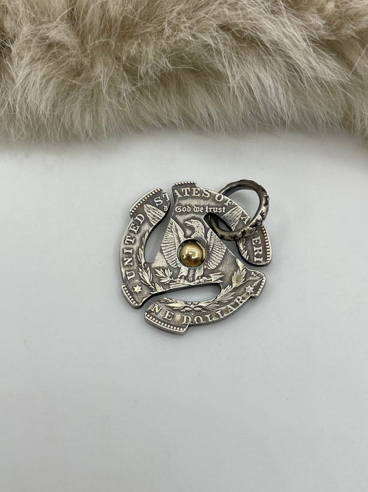 11.7mm Bale Silver Dollar “Hit Record” Pendant with 14K Gold by Bad Bronc