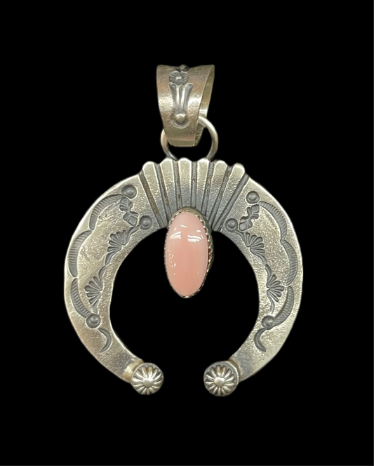 Pink Conch Shell Naja Pendant by Eva and Linberg Billah, Navajo