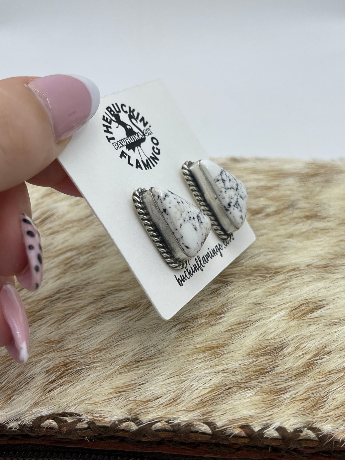 White Buffalo Earrings by Elouise Kee, Navajo