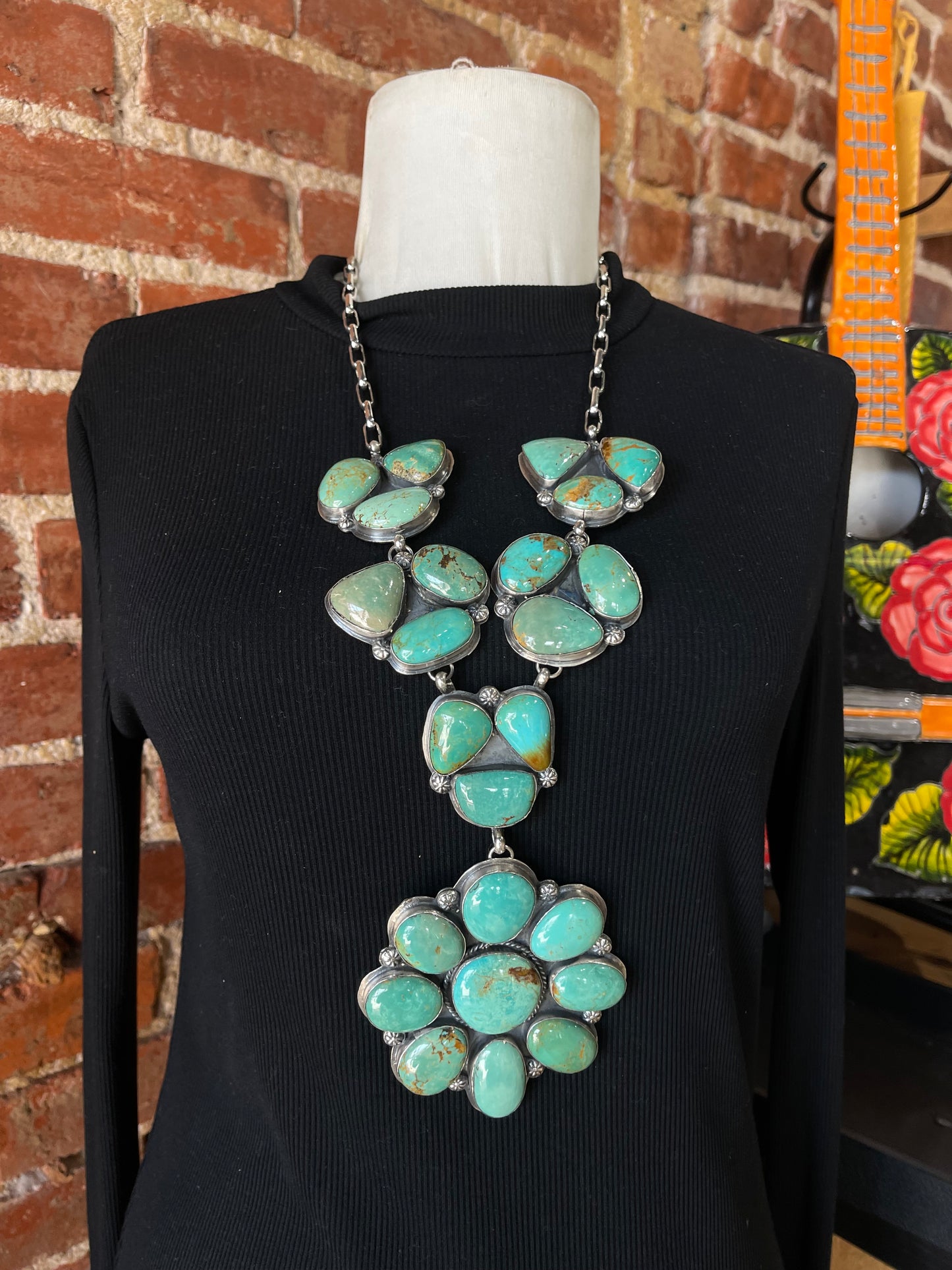 25" Emerald Valley Turquoise Cluster Lariat Necklace by Boyd Ashley, Navajo