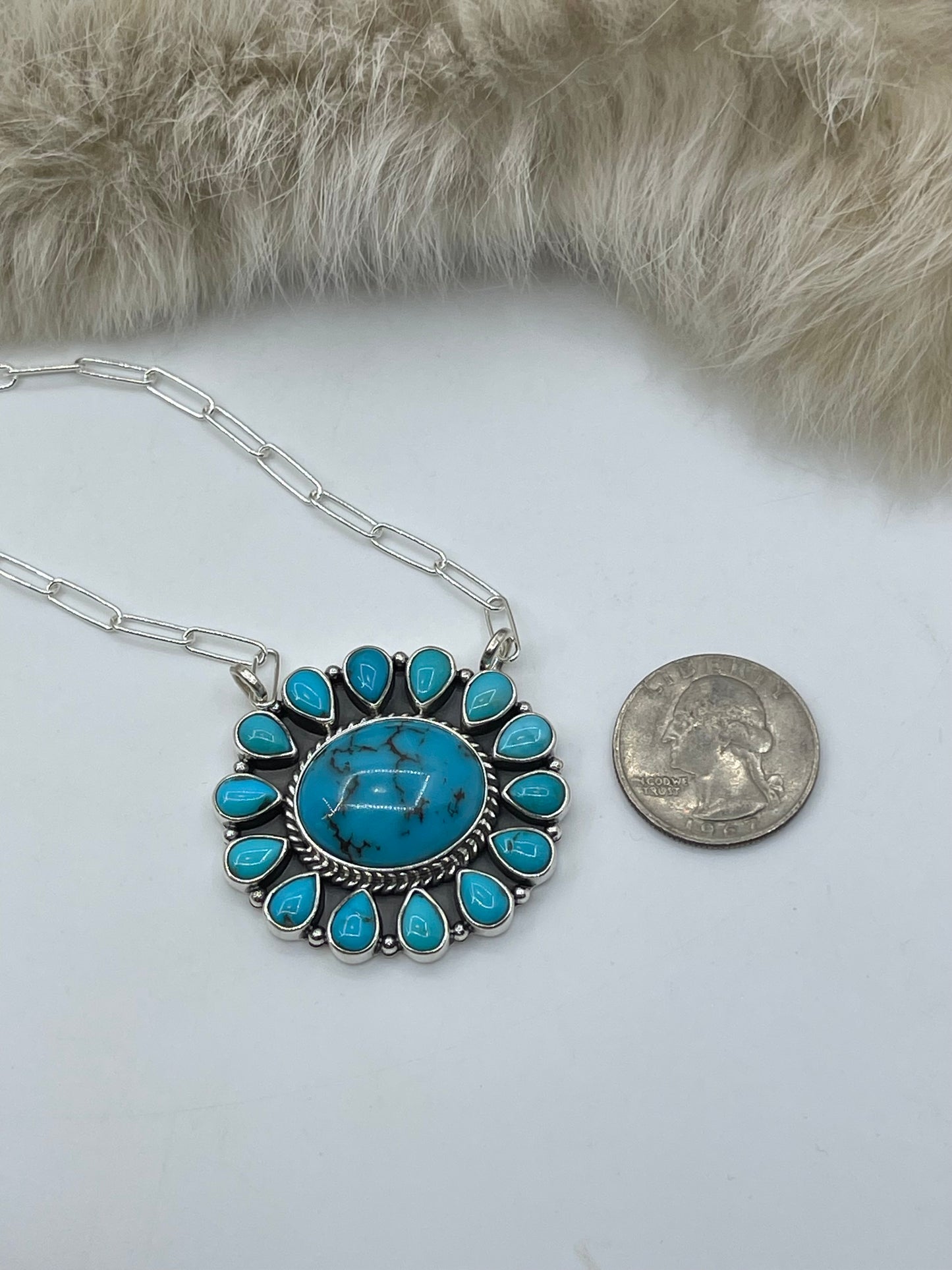 16" Kingman Turquoise Cluster Necklace