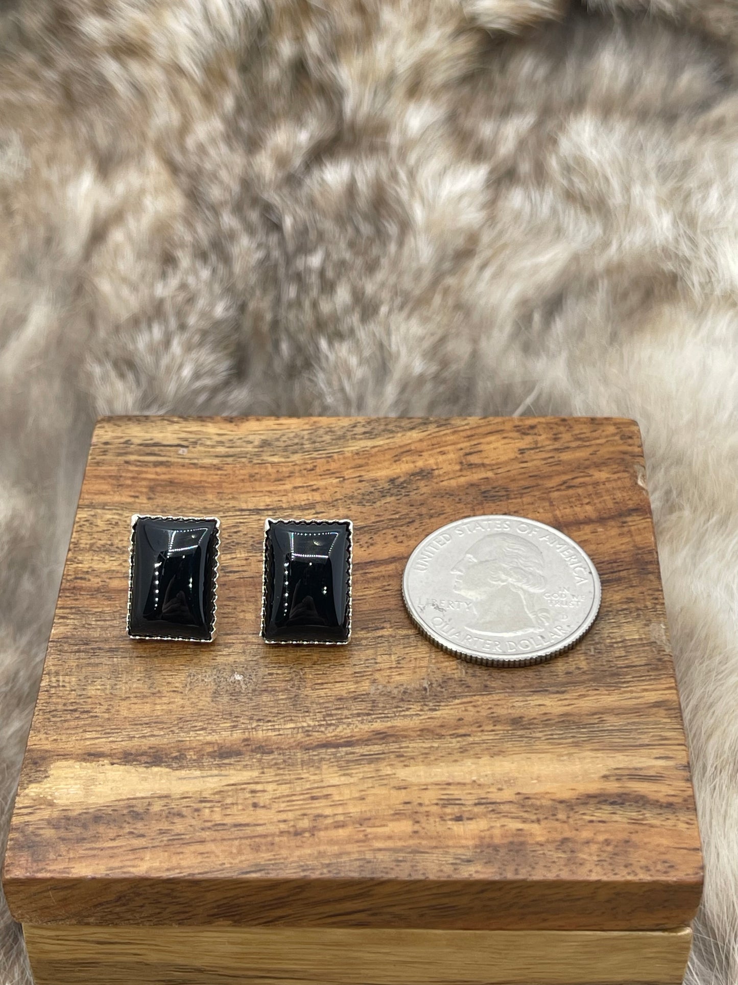Rectangle Black Onyx Post Earrings
