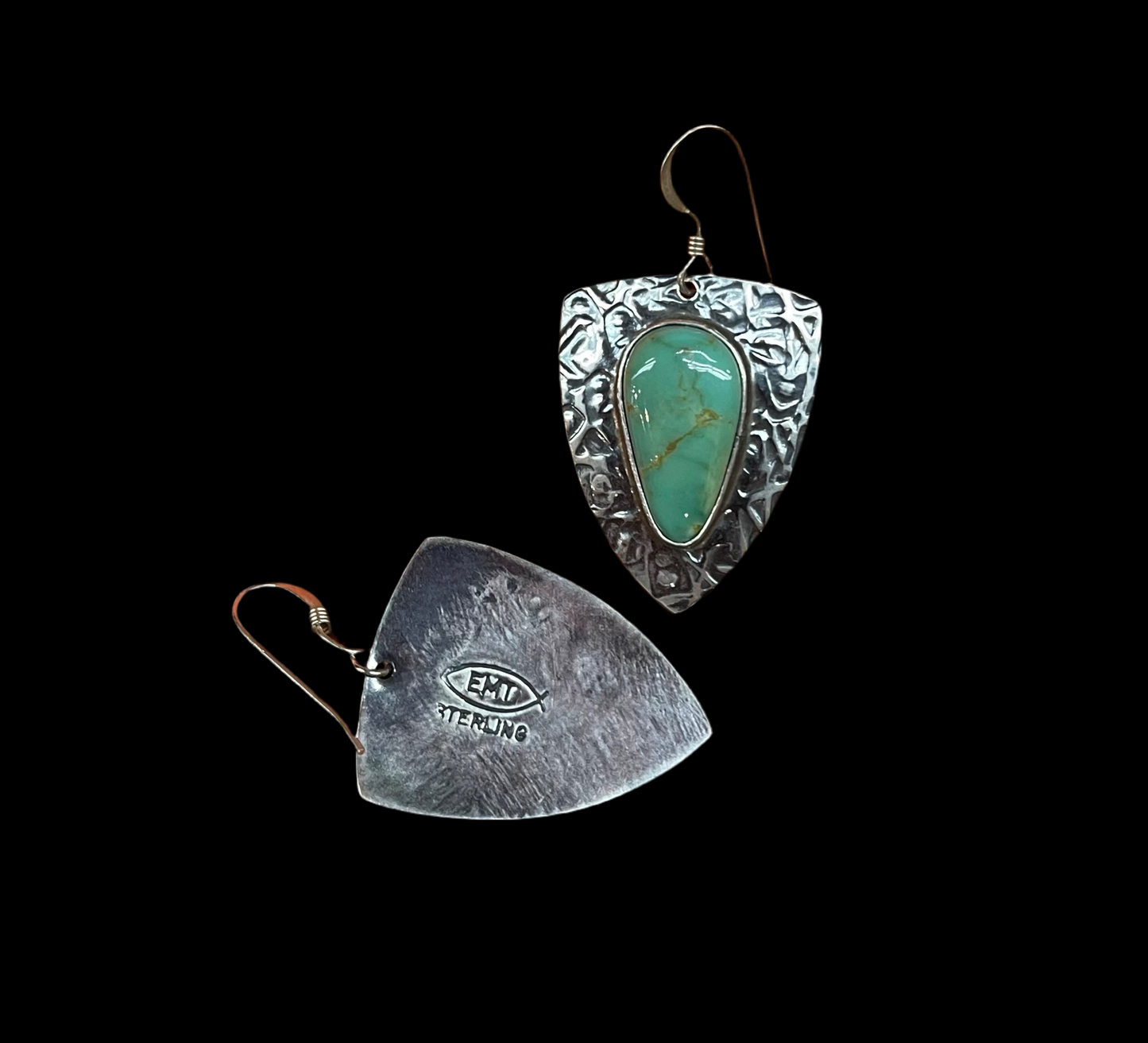 Royston Turquoise Arrowhead Hook Earrings by Everett & Mary Teller, Navajo