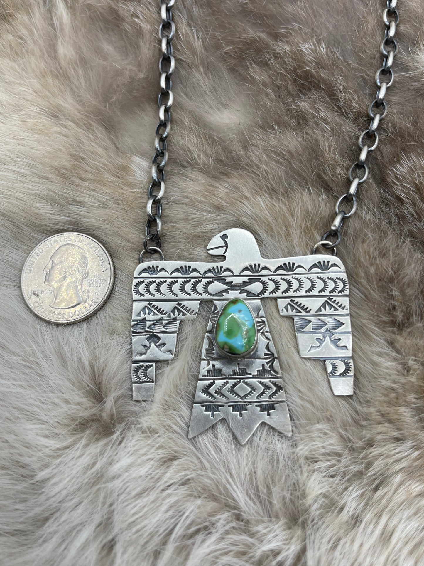 18" Sonoran Gold Turquoise Thunderbird Necklace by Rick Enriquez, Navajo