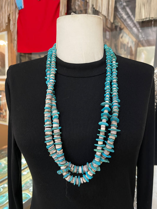 Vintage 30" 2 Strand Turquoise and Wampum Shell Necklace, Santo Domingo