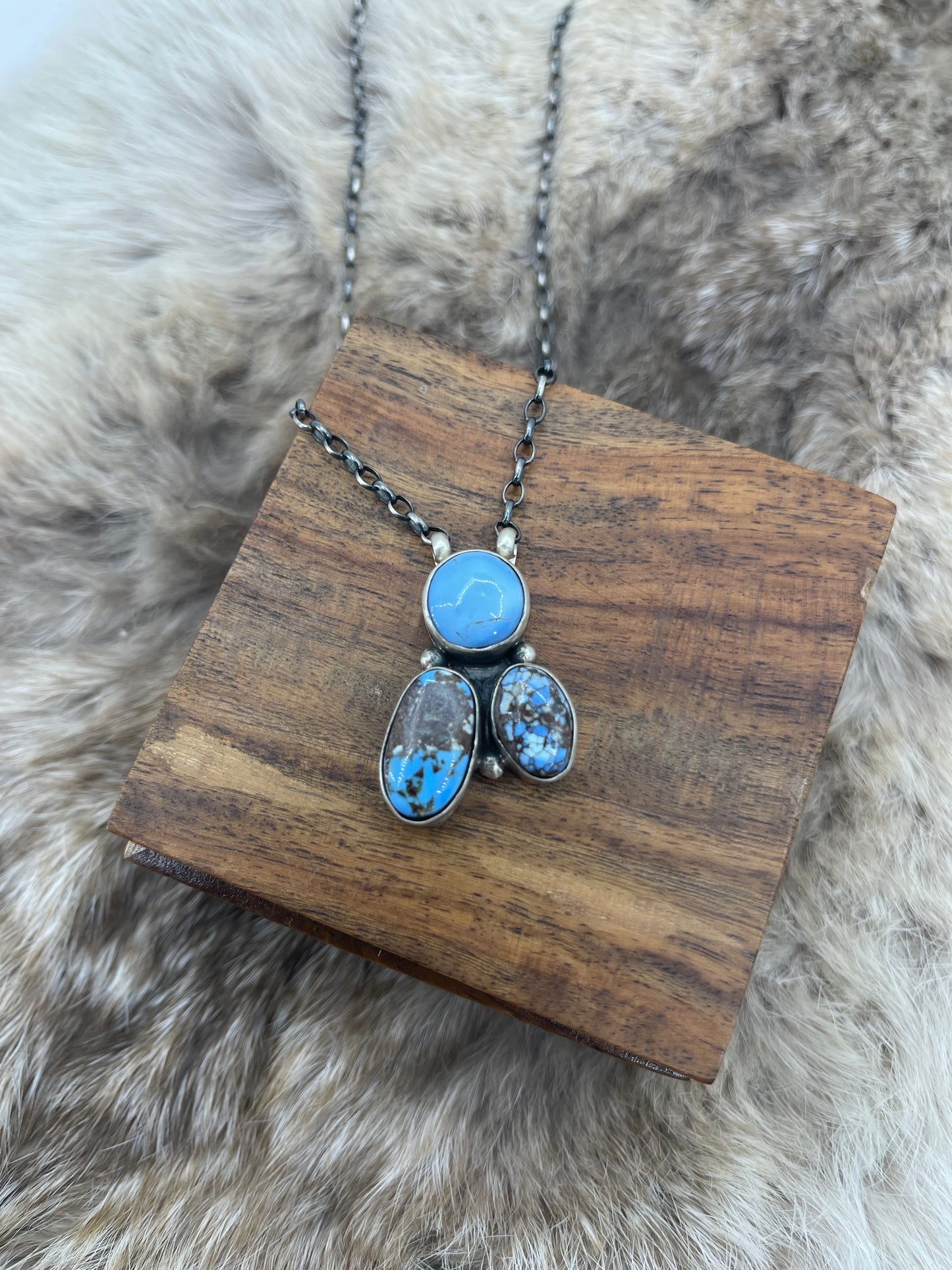 16" 3 Stone Golden Hills Turquoise Necklace by Augustine Largo, Navajo
