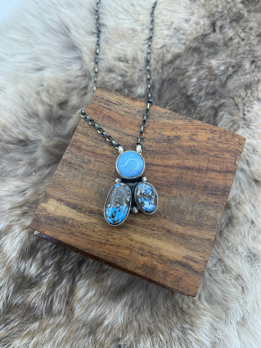 16" 3 Stone Golden Hills Turquoise Necklace by Augustine Largo, Navajo