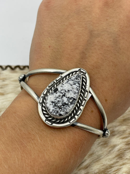 5 1/2"-7 1/2" White Buffalo Teardrop Cuff by Johnny Dixon, Navajo