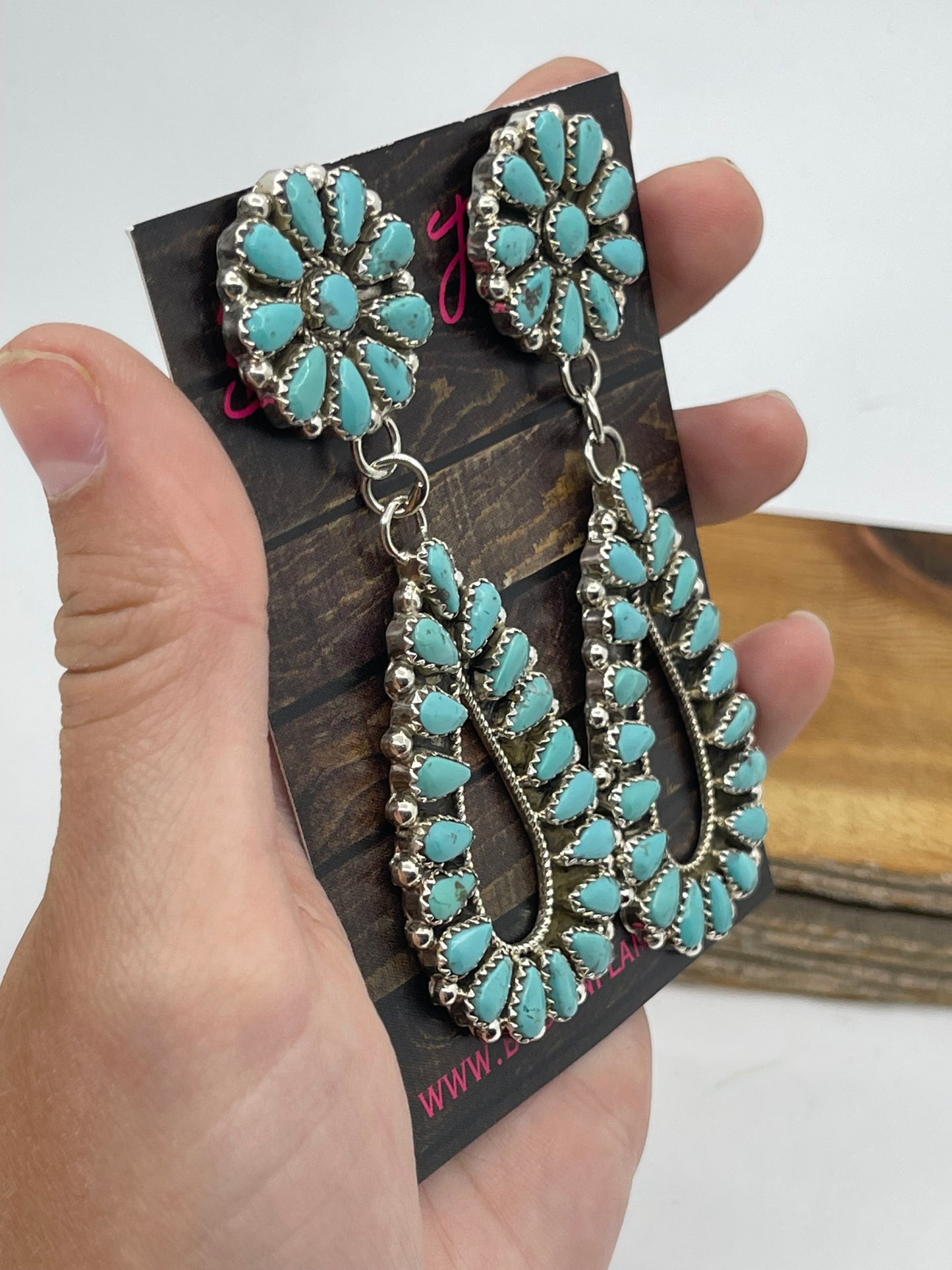 LOT 48 1/4 Turquoise Cluster Teardrop Post Dangle Earrings by Alicia Wilson, Navajo